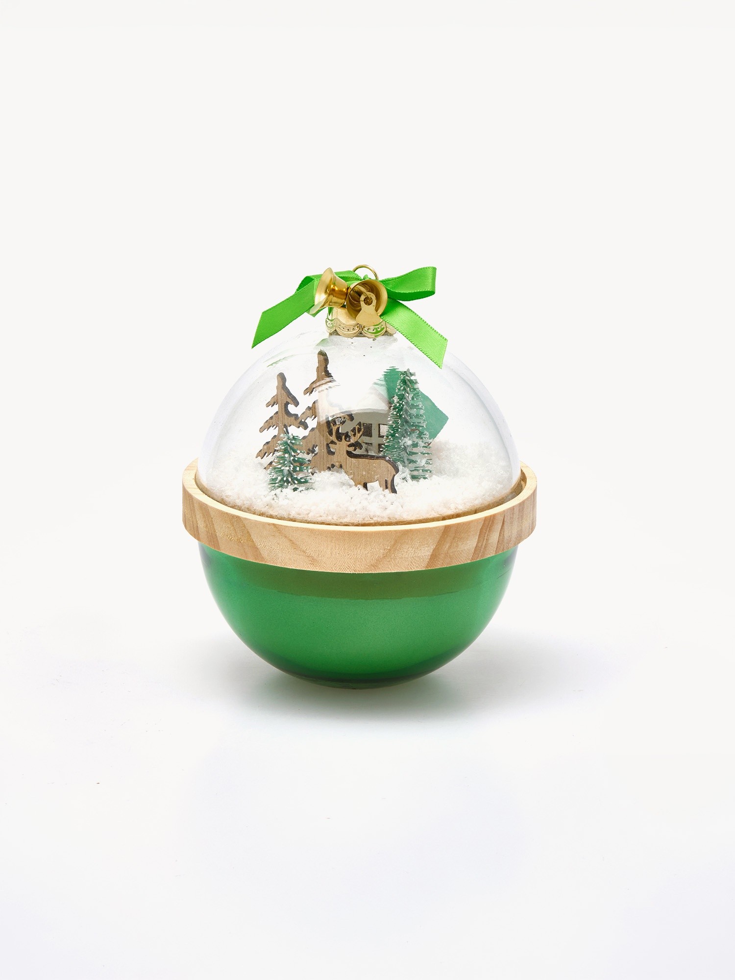 Glass globe candle with a Christmas scene, Green, large image number 0