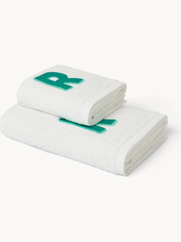 Set 2 asciugamani in spugna di cotone ricamo lettera R