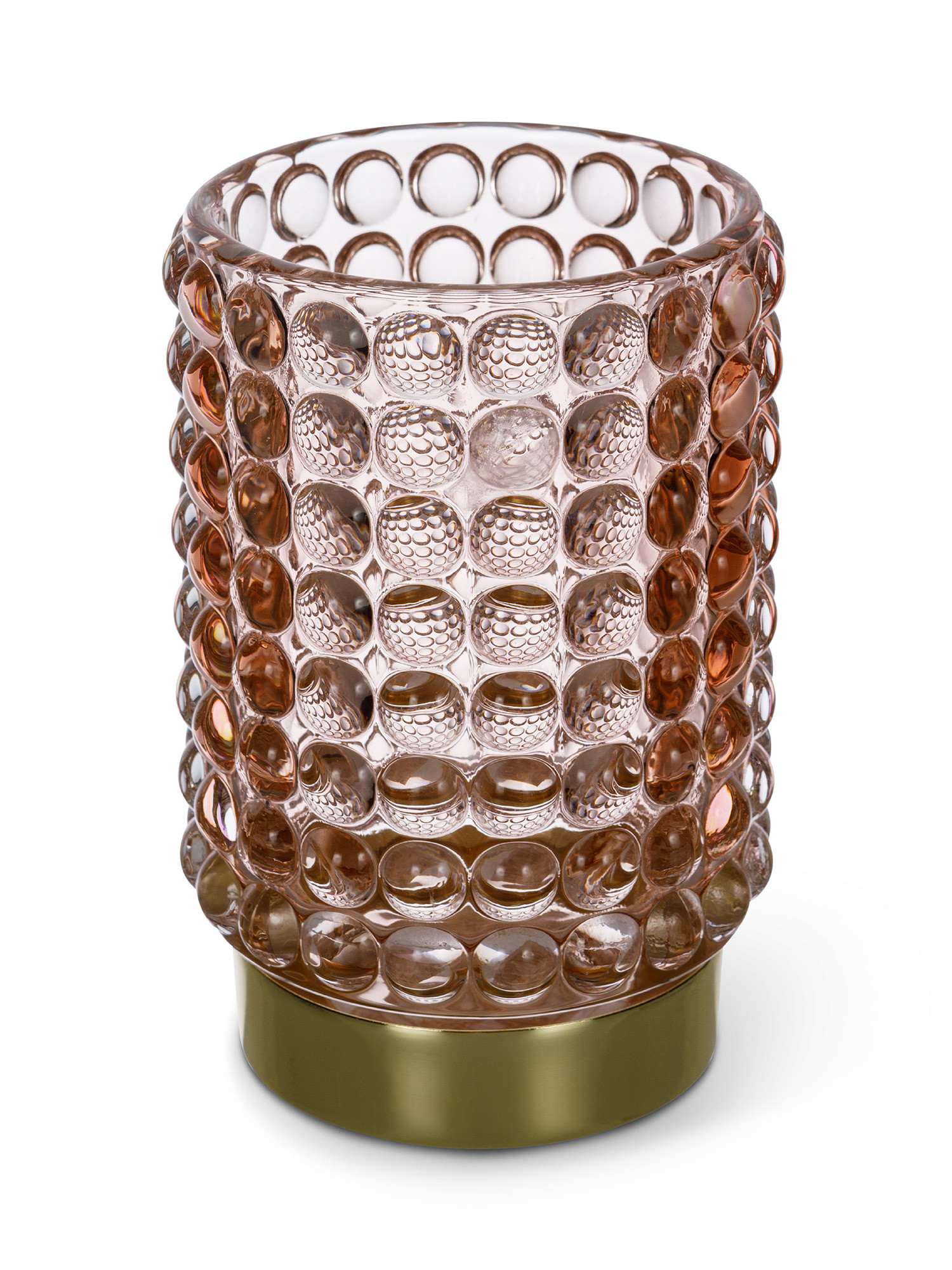 Glass t-light holder with golden detail, Pink, large image number 1