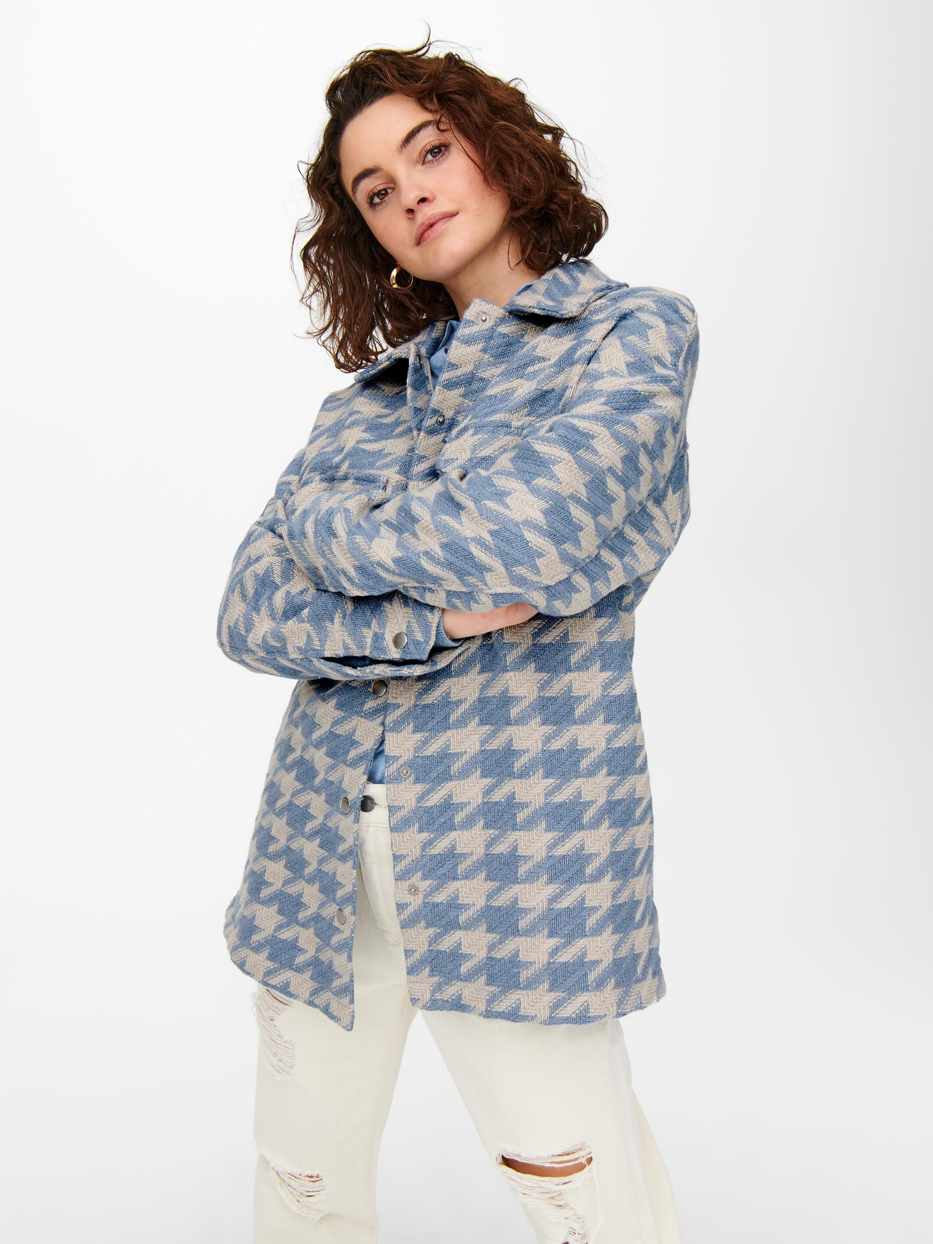 Long jacket pied-de-poule, Light Blue, large image number 3