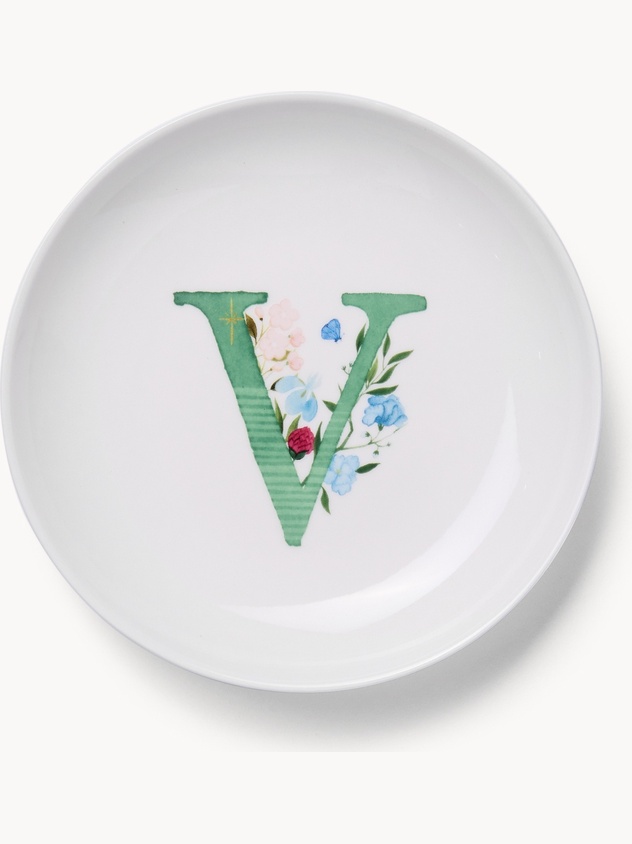 Piattino pane in new bone china lettera V