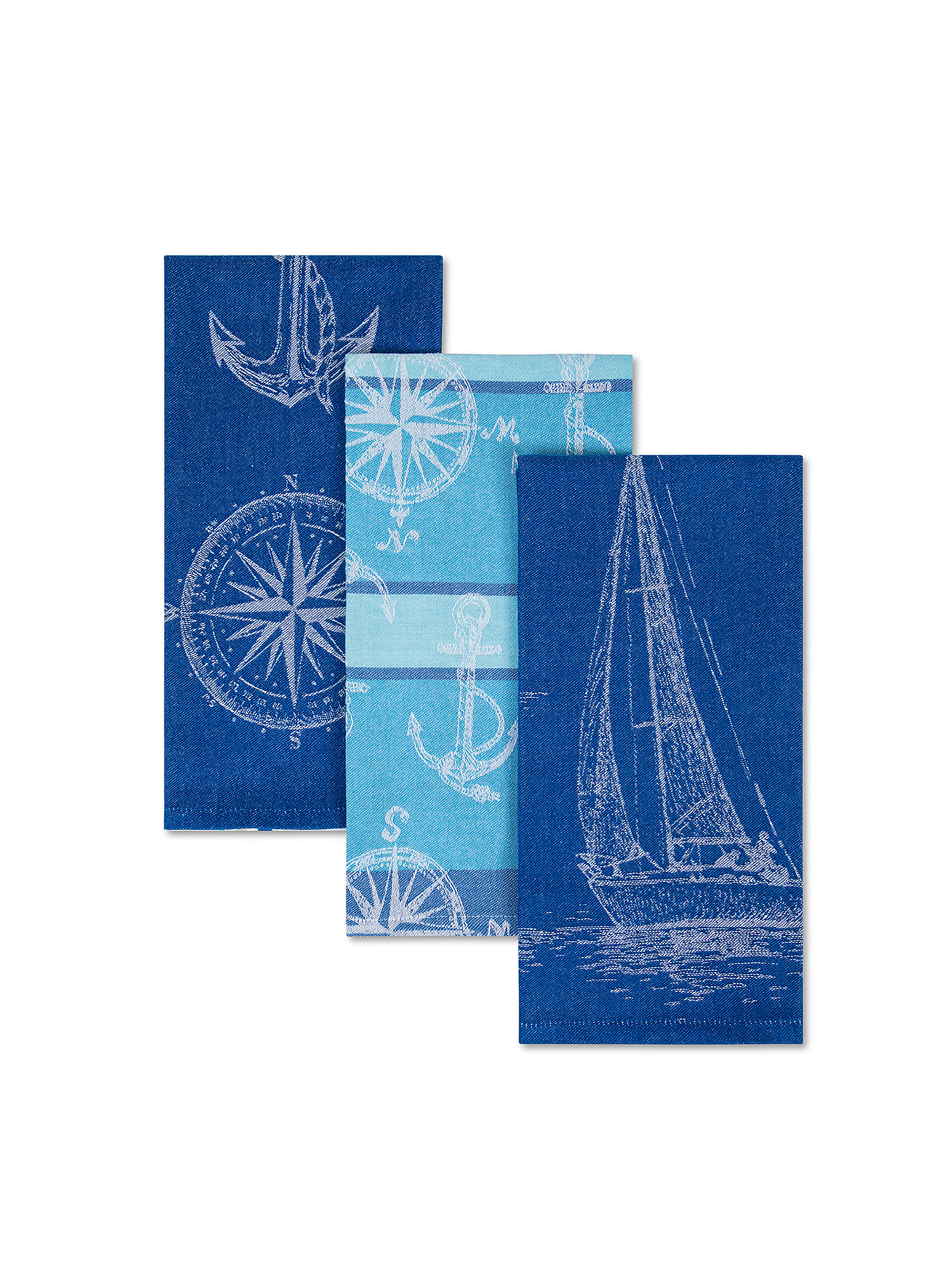 Set of 3 cotton tea towels, Blue, large image number 0
