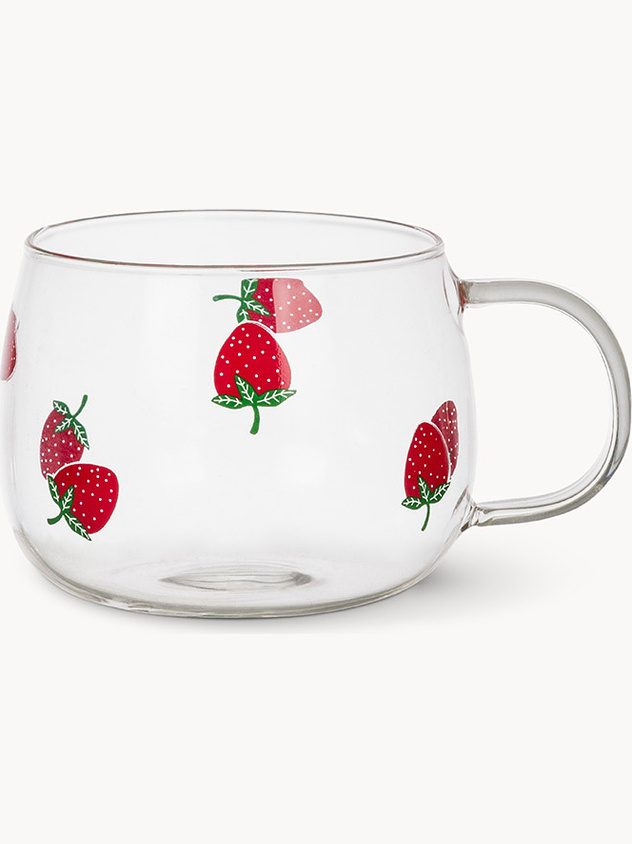 Tazza colazione vetro trasparente motivo fragoline