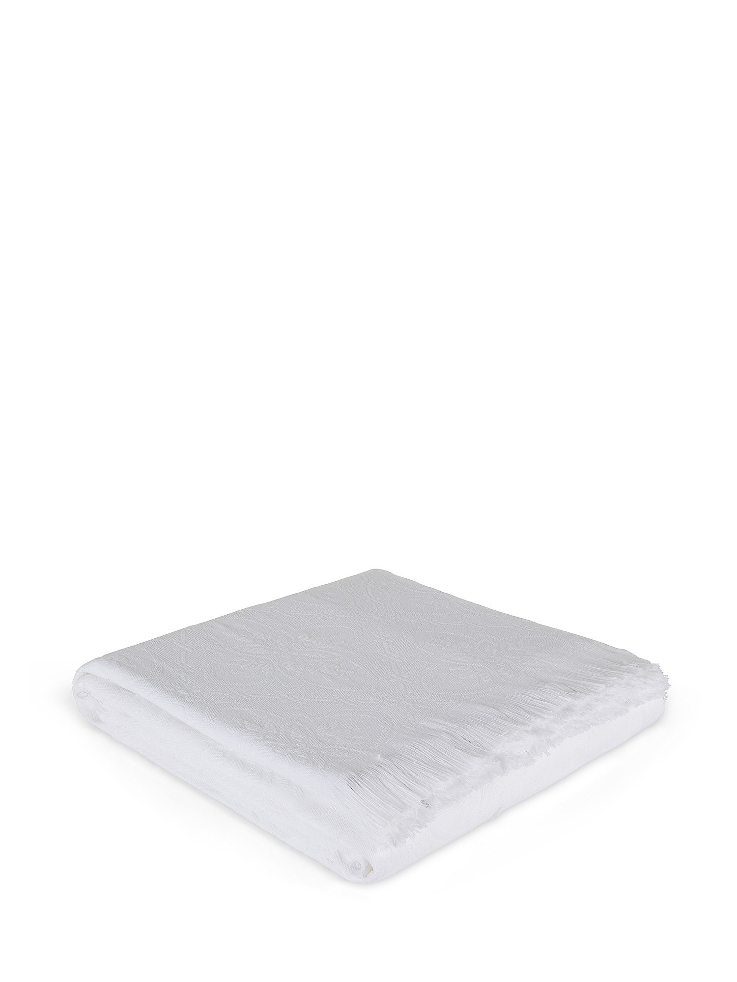 Solid color cotton bedspread with processing, White, large image number 0