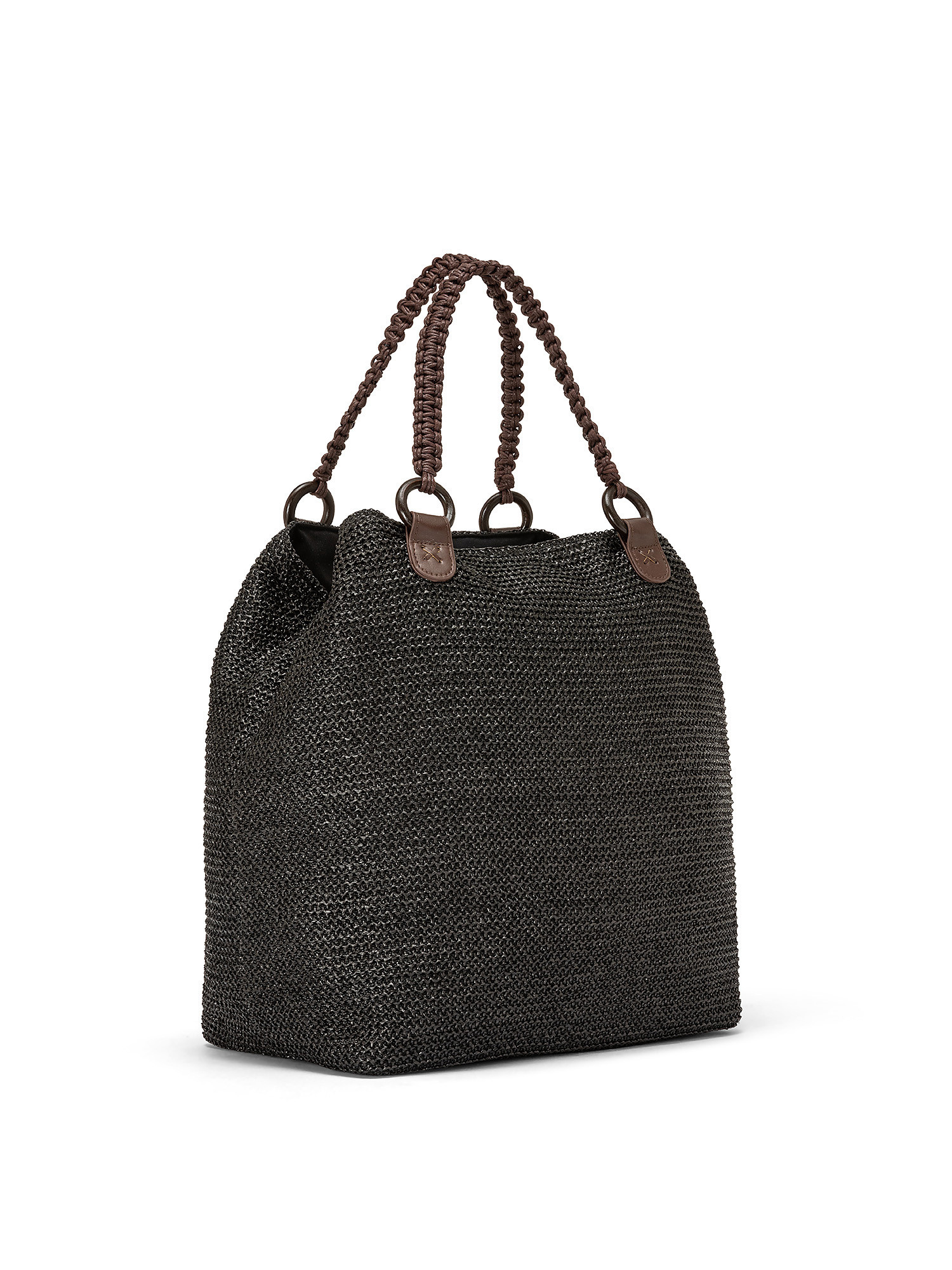 Straw-effect shopping bag, Black, large image number 1