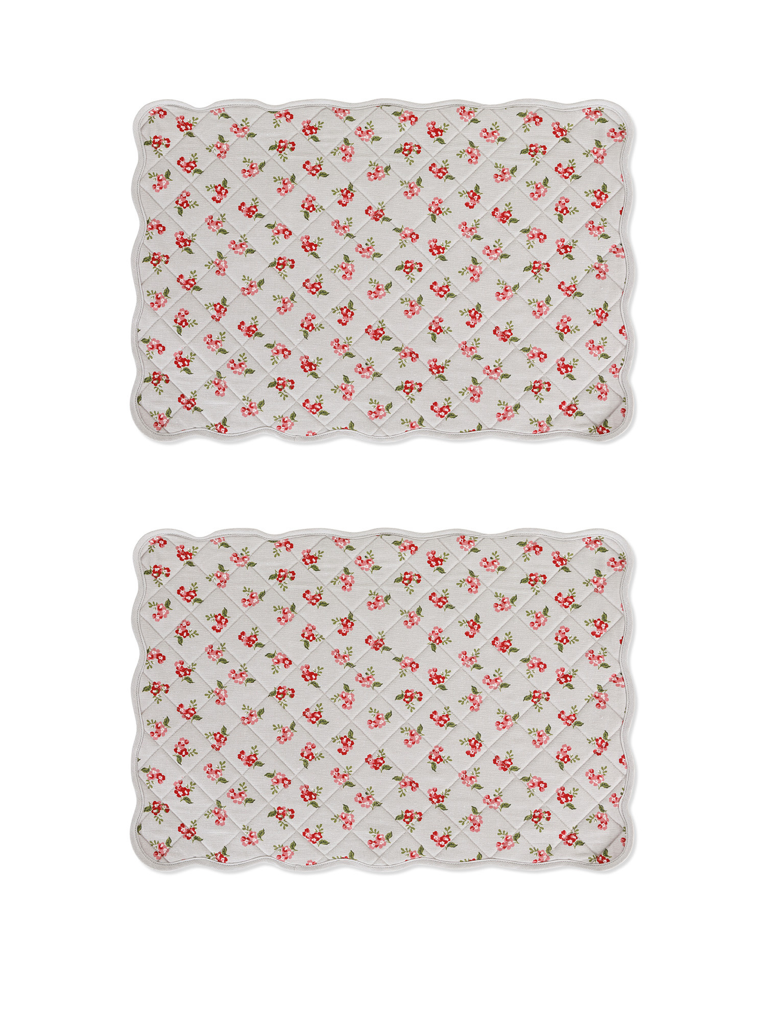 Set of 2 quilted cotton placemats with small flowers pattern, Pink, large image number 0