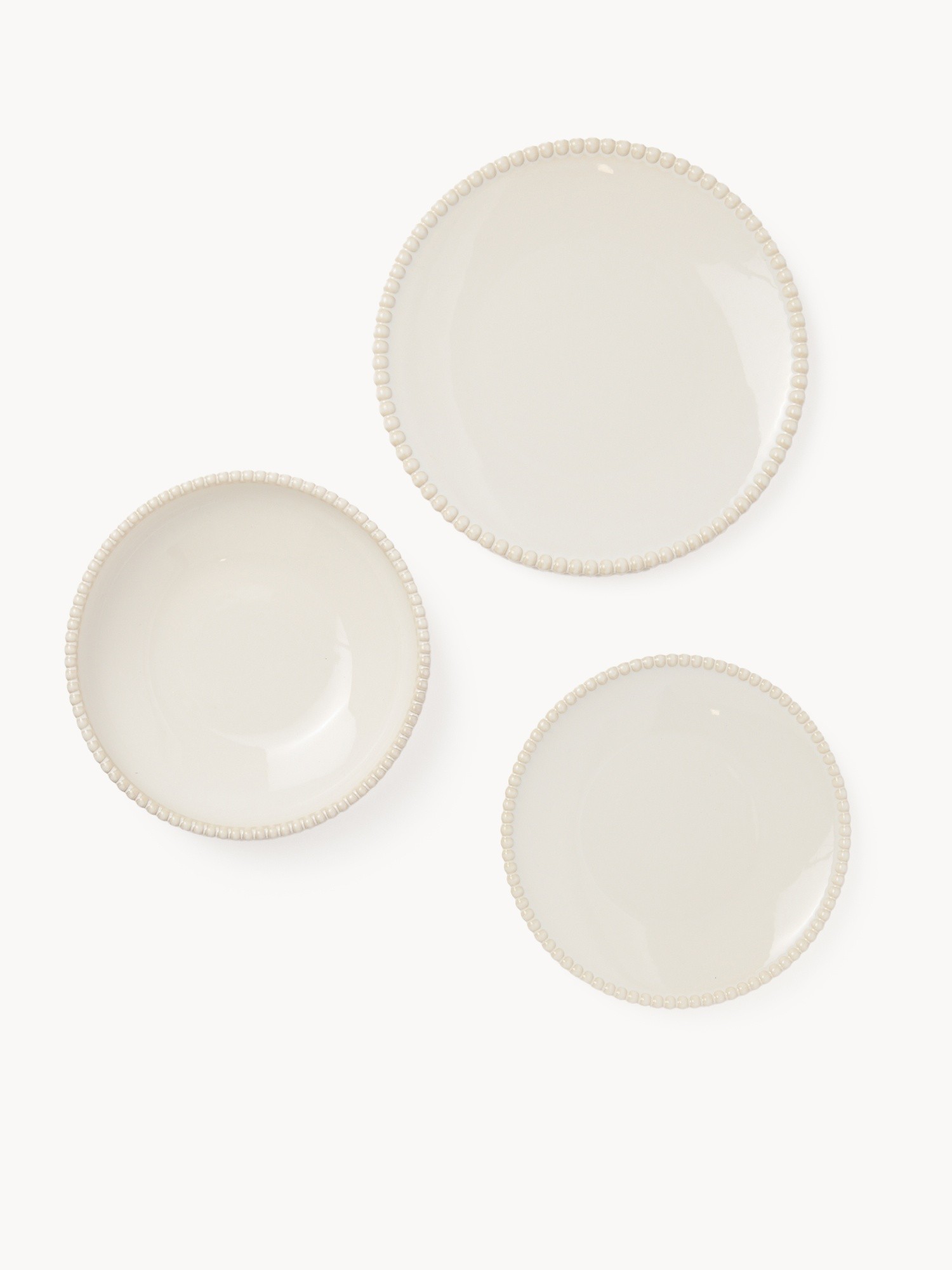 18-piece stoneware dinnerware set with a beaded rim, White Cream, large image number 1