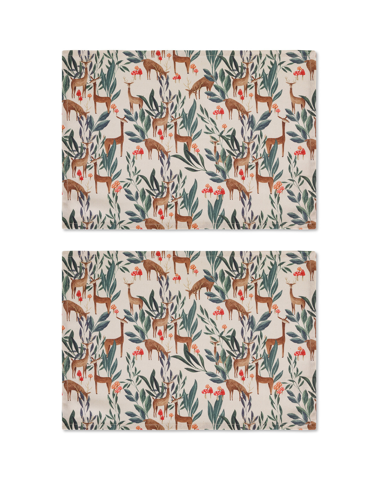 Set of 2 cotton panama placemats with deer print, Beige, large image number 0