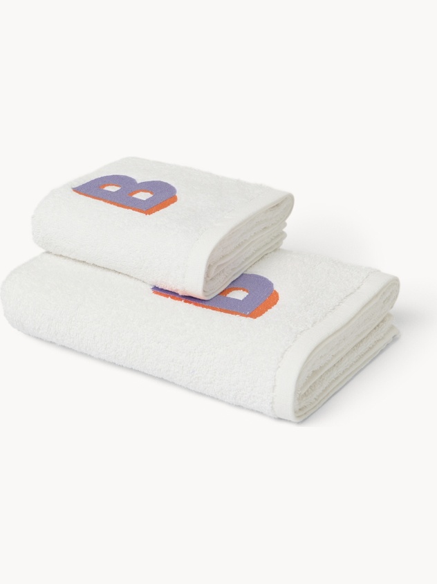 Set 2 asciugamani in spugna di cotone ricamo lettera B