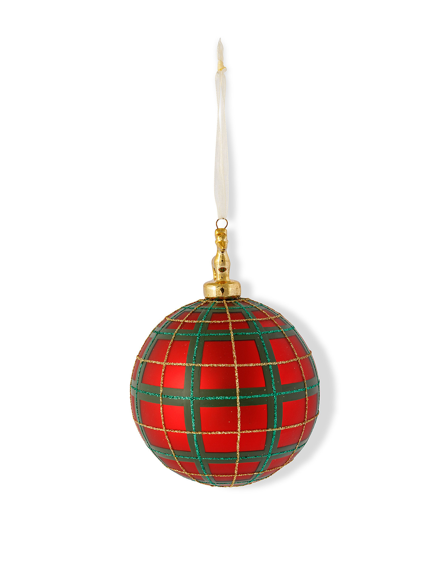 Hand decorated glass tartan sphere, Red, large image number 0