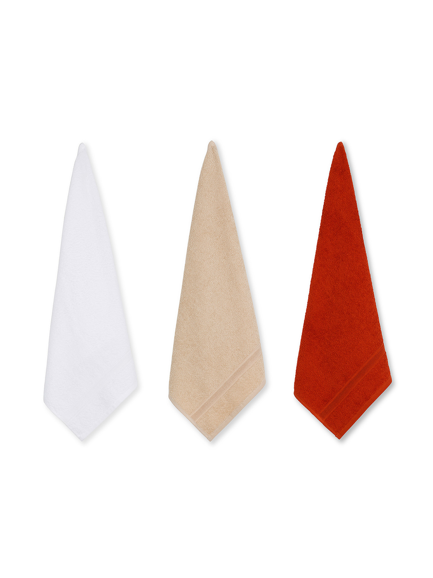 Set of 3 plain color cotton terry cloths, Beige, large image number 0