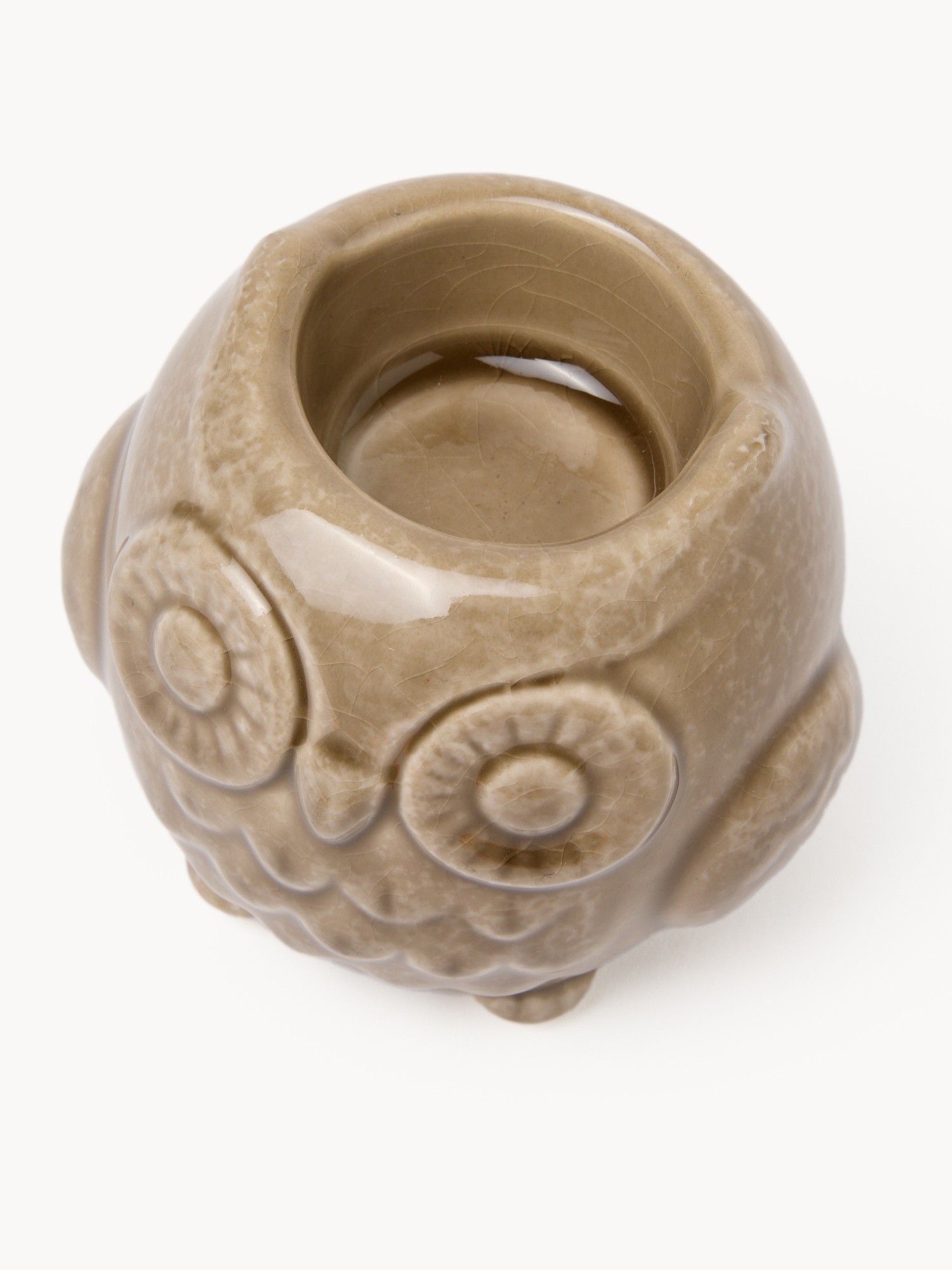 Porta tealight a forma di gufo in ceramica, Marrone, large image number 1