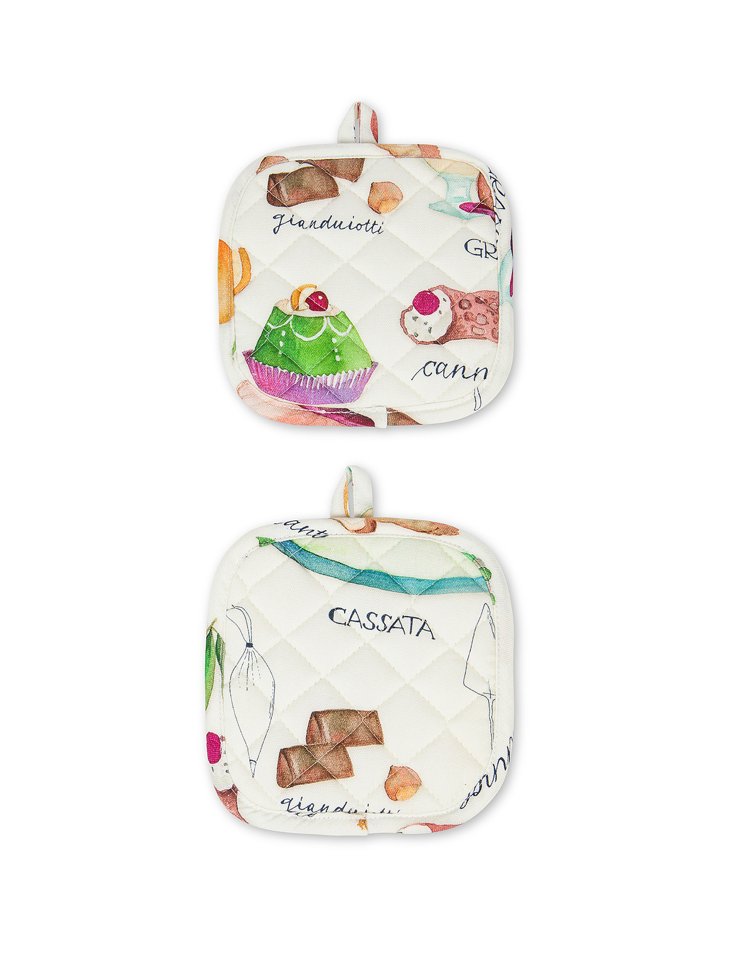 Set of 2 panama cotton pot holders with dessert print, Multicolor, large image number 0