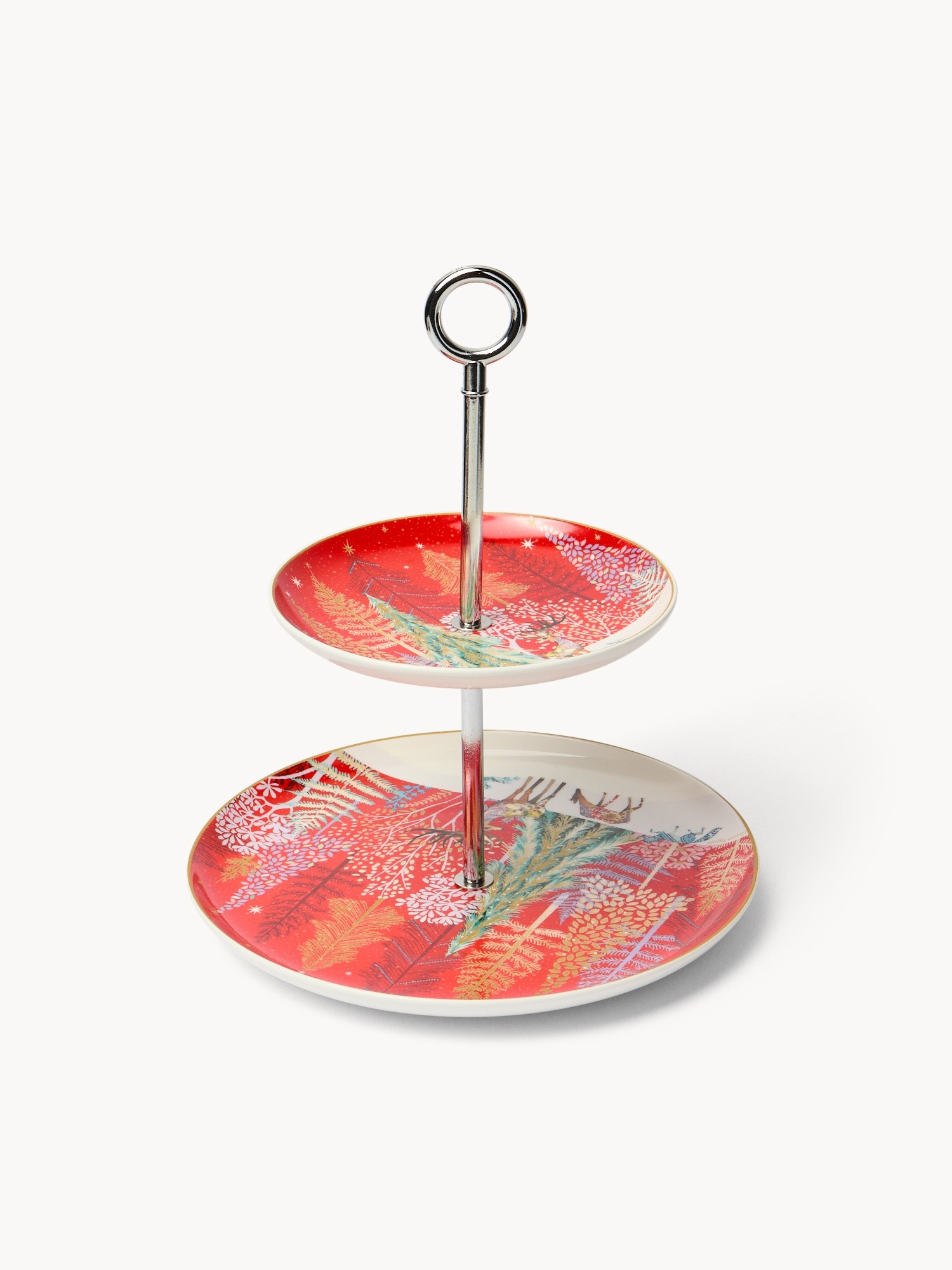 Vintage New Bone China Double-Tier Cake Stand, Red, large image number 0