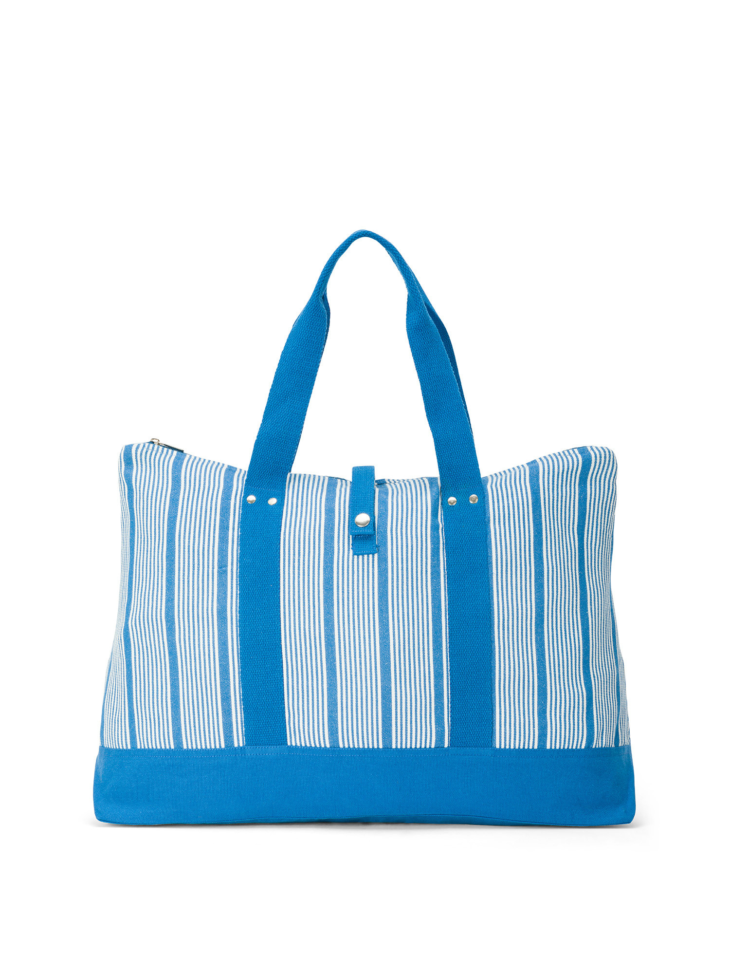 Fabric beach bag with double closure., White / Blue, large image number 0