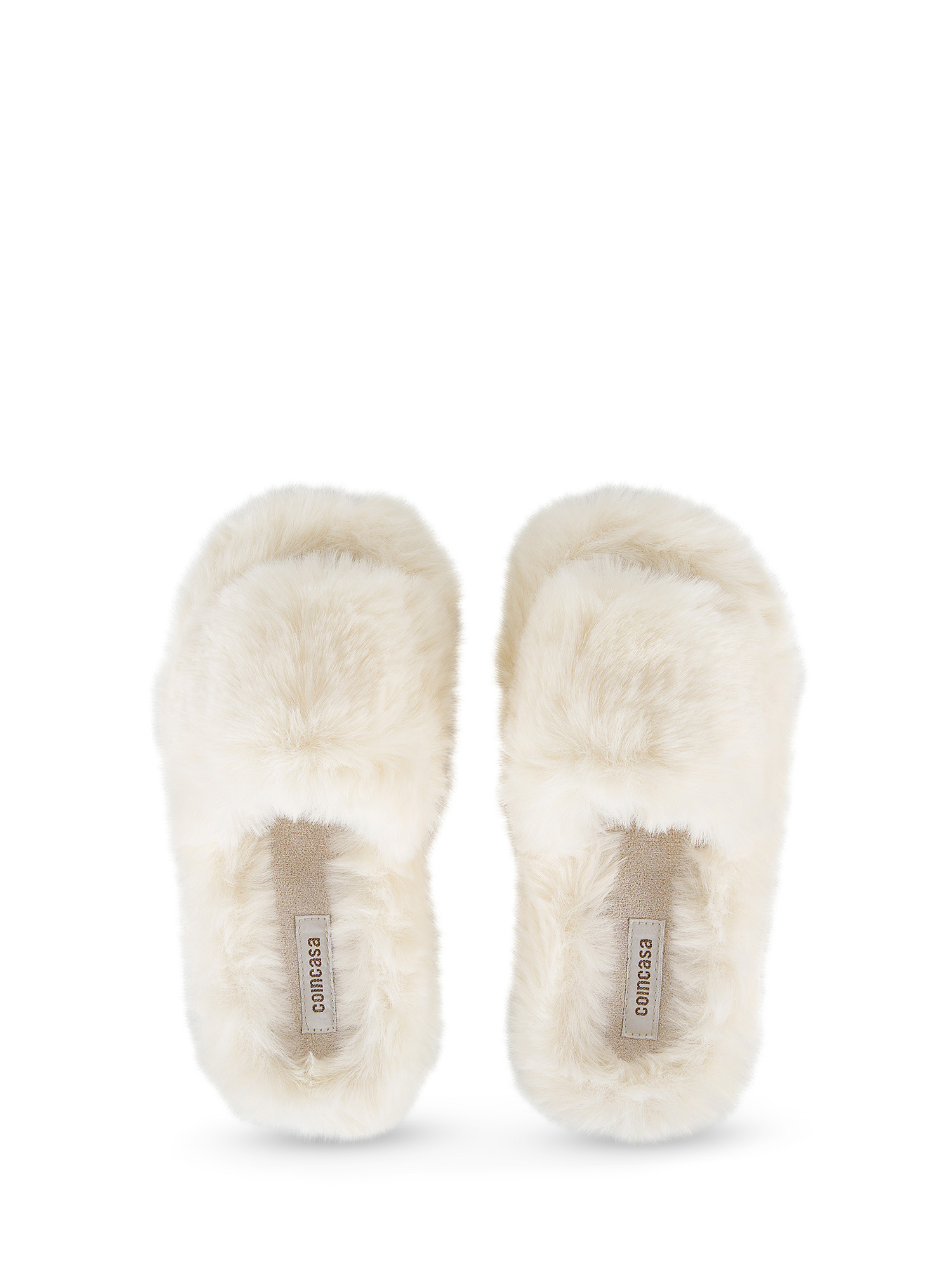 Solid color eco-fur slippers, Off White, large image number 0