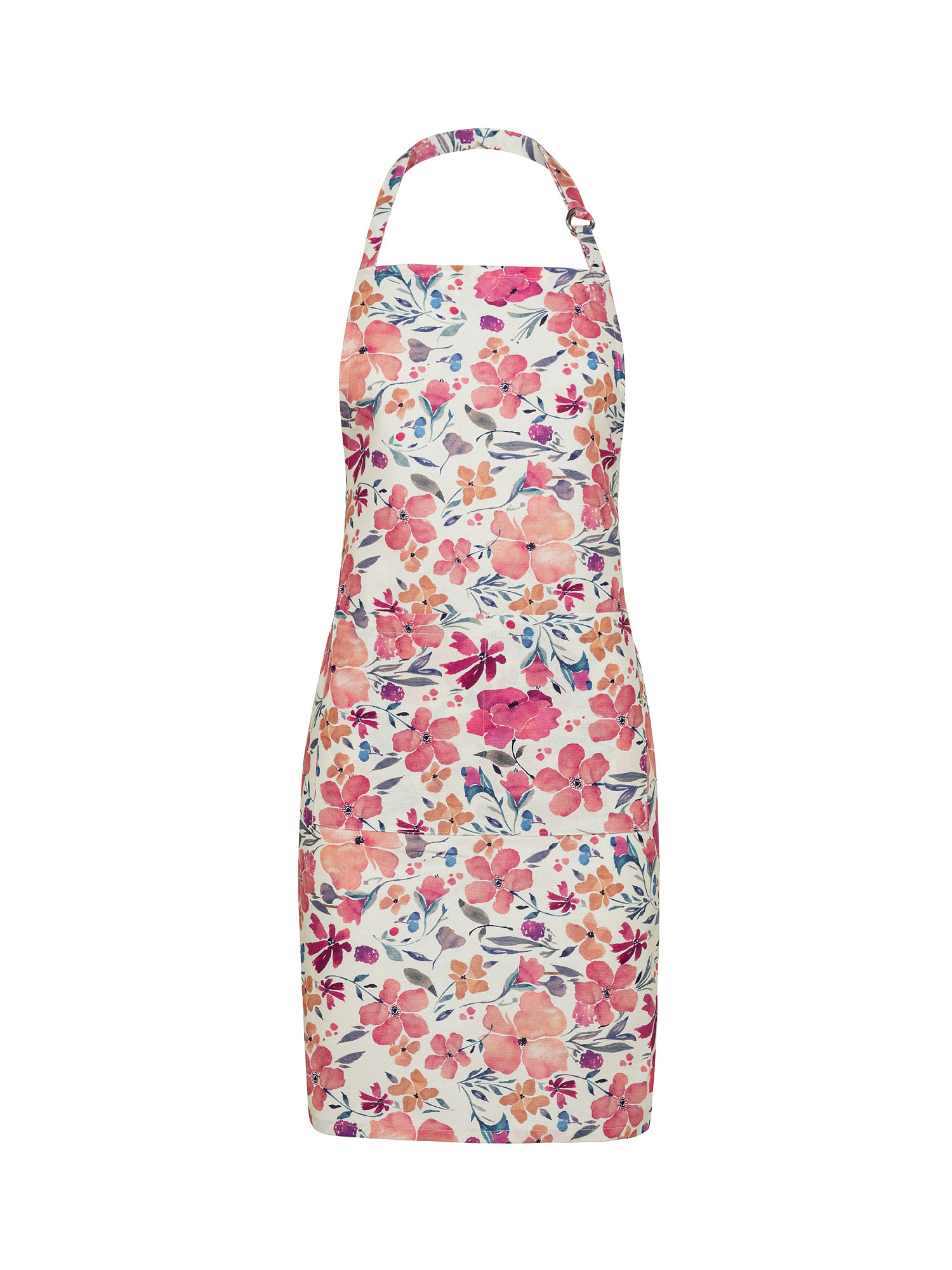 Kitchen apron in 100% cotton with patchwork flower print, Pink, large image number 0