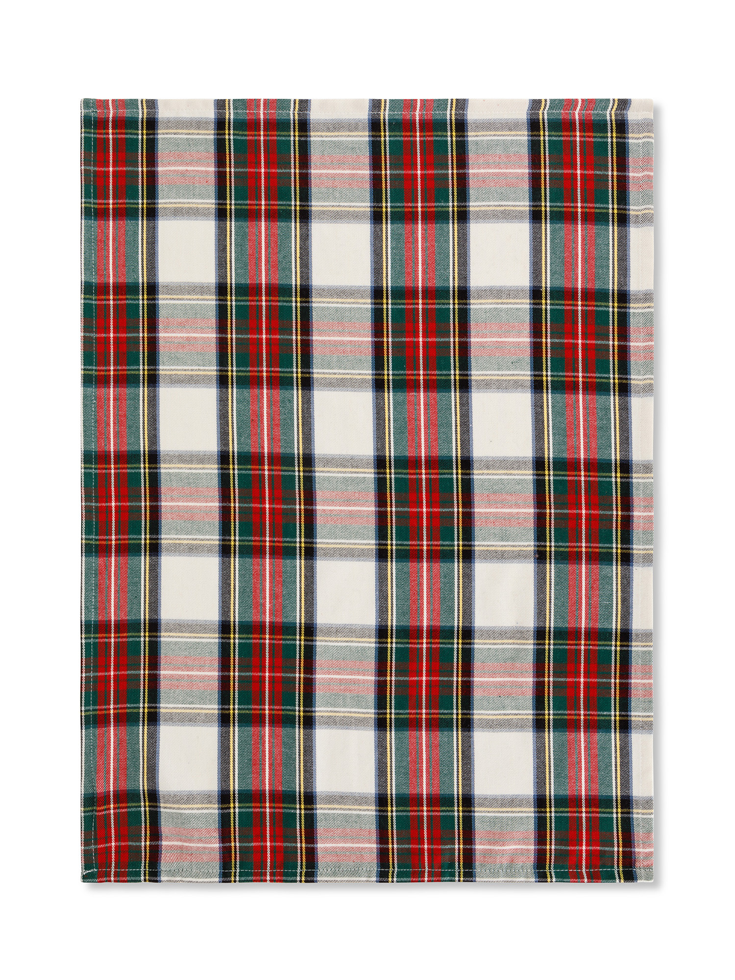Basket and 3 tea towels set in tartan and solid color cotton twill, White, large image number 2