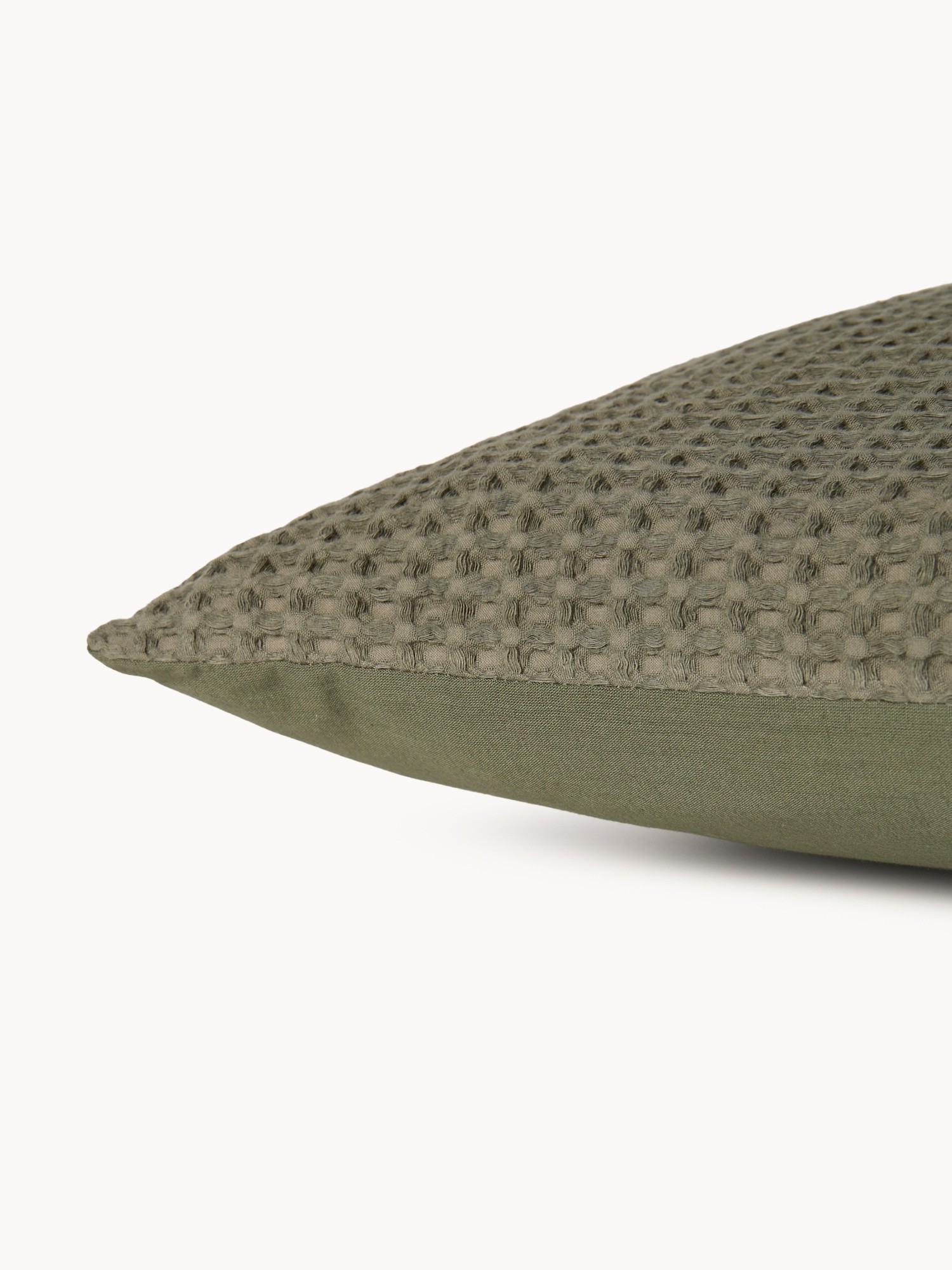 Pure washed cotton waffle-weave pillowcase, Olive Green, large image number 1
