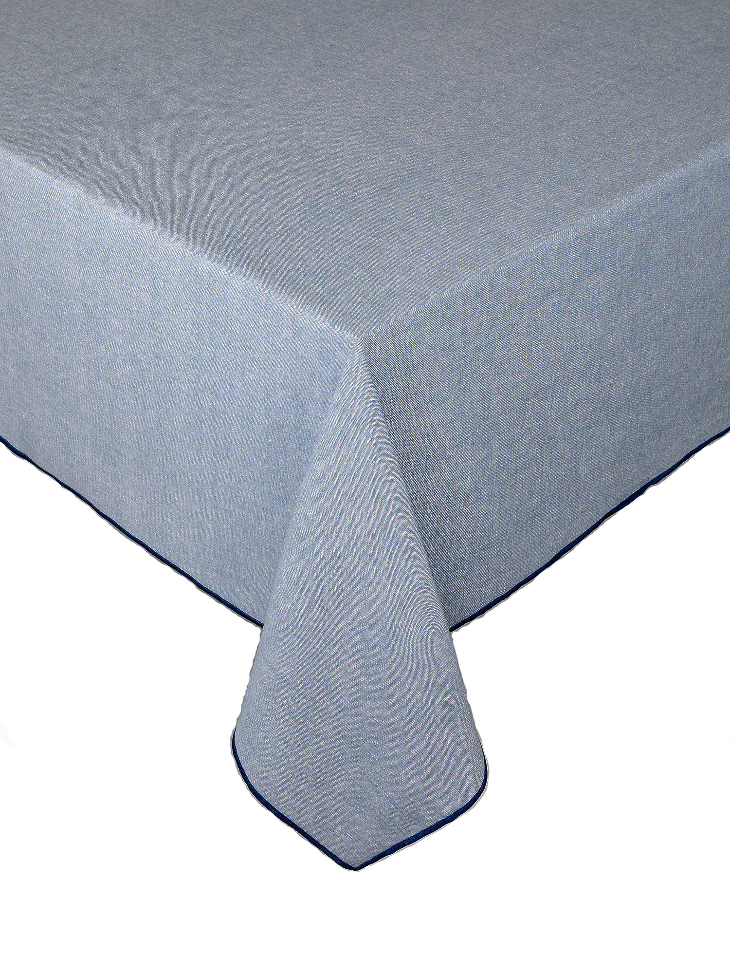 Chambre cotton tablecloth with contrasting hem, Blue, large image number 0