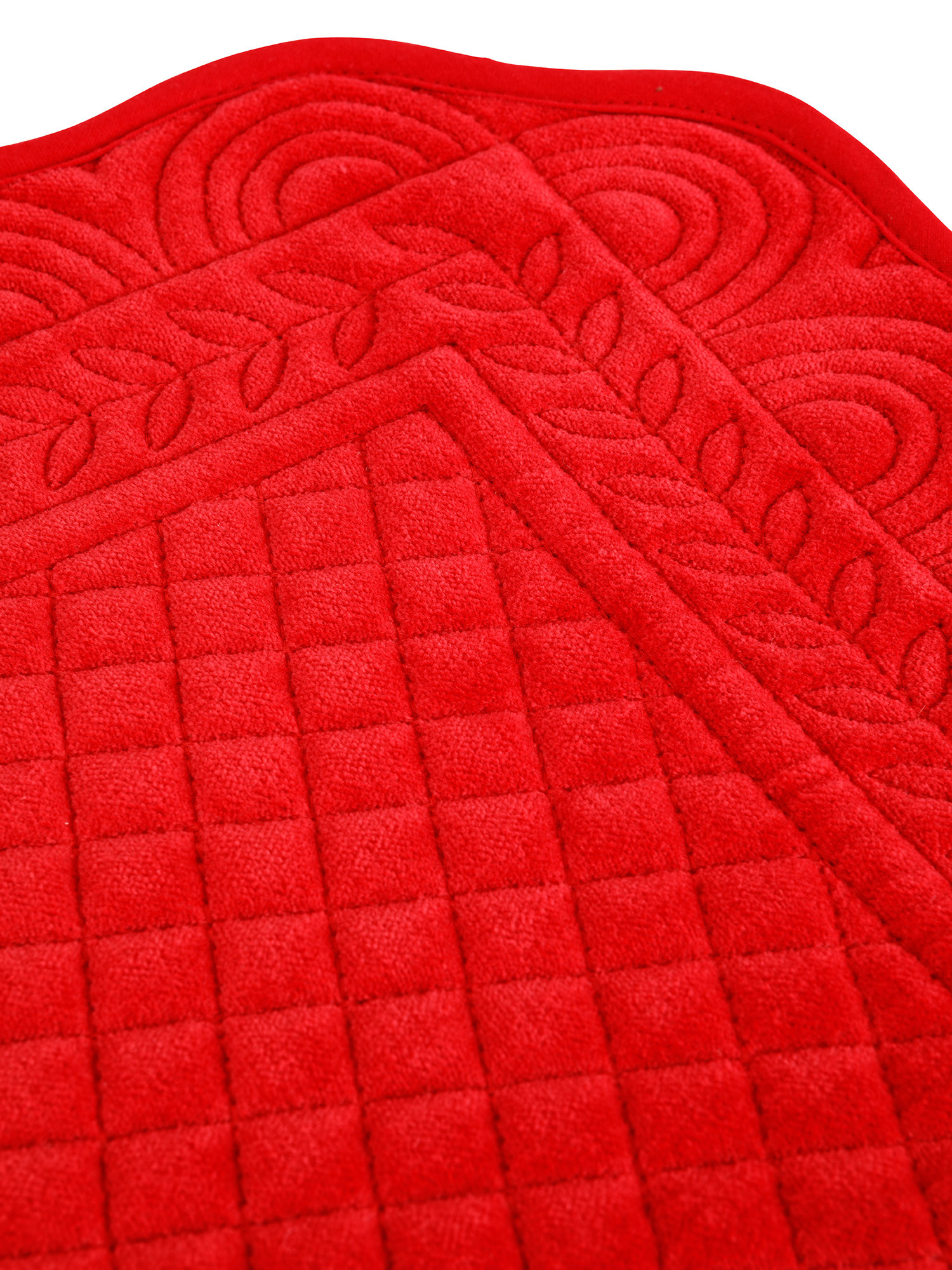 Plain color cotton velvet quilted placemat, Red, large image number 1