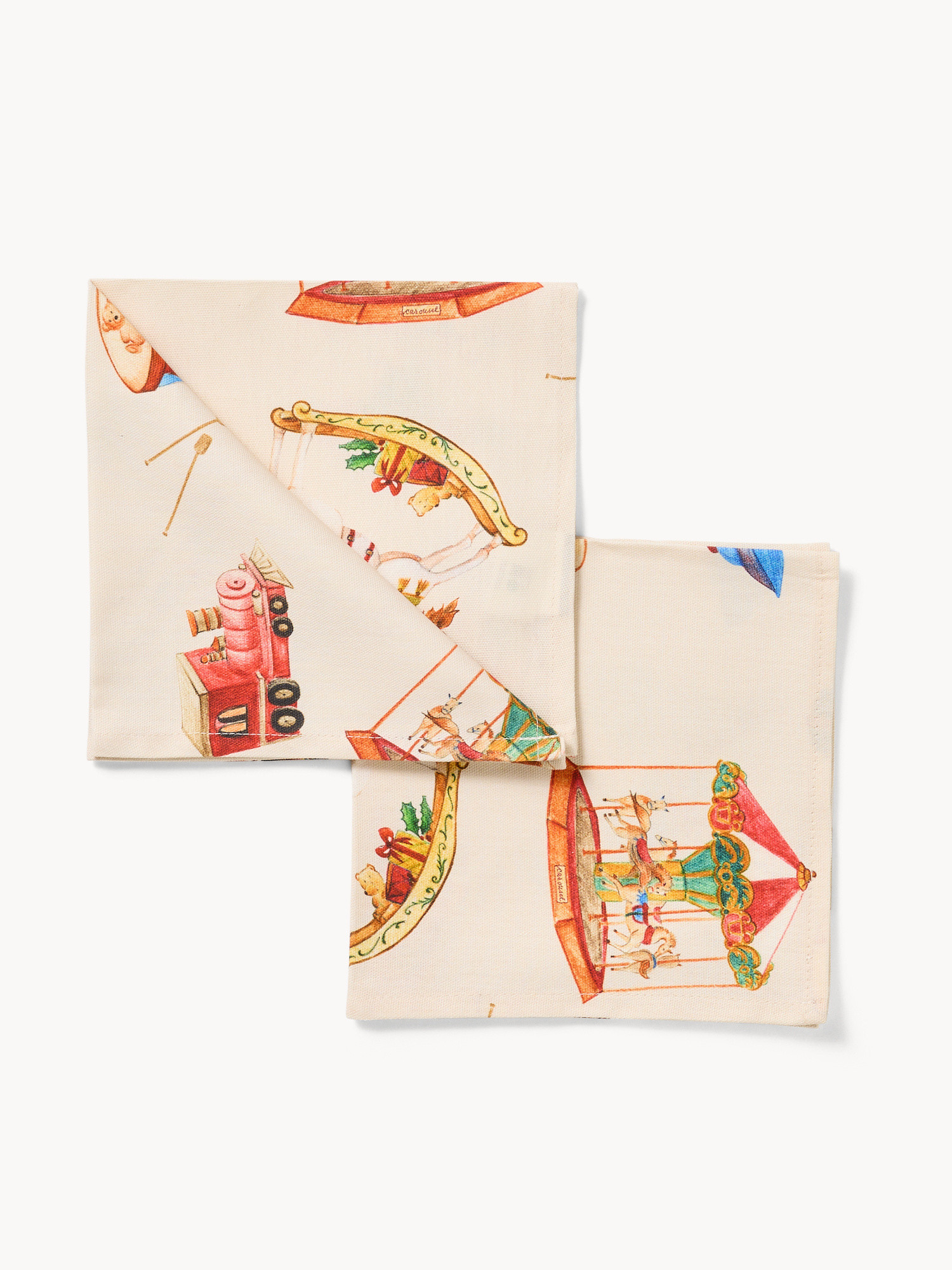 Set di 2 tovaglioli in panama di puro cotone con stampa natalizia, Multicolor, large image number 0