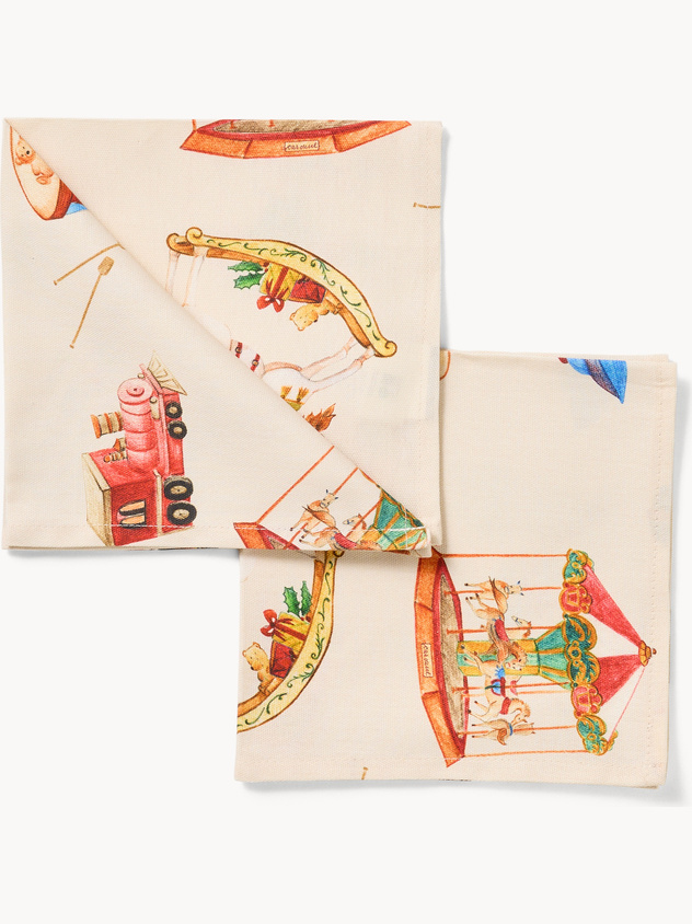 Set di 2 tovaglioli in panama di puro cotone con stampa natalizia