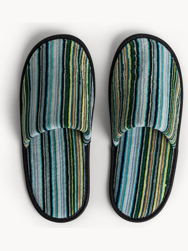 Yarn-dyed cotton velour slippers with stripes