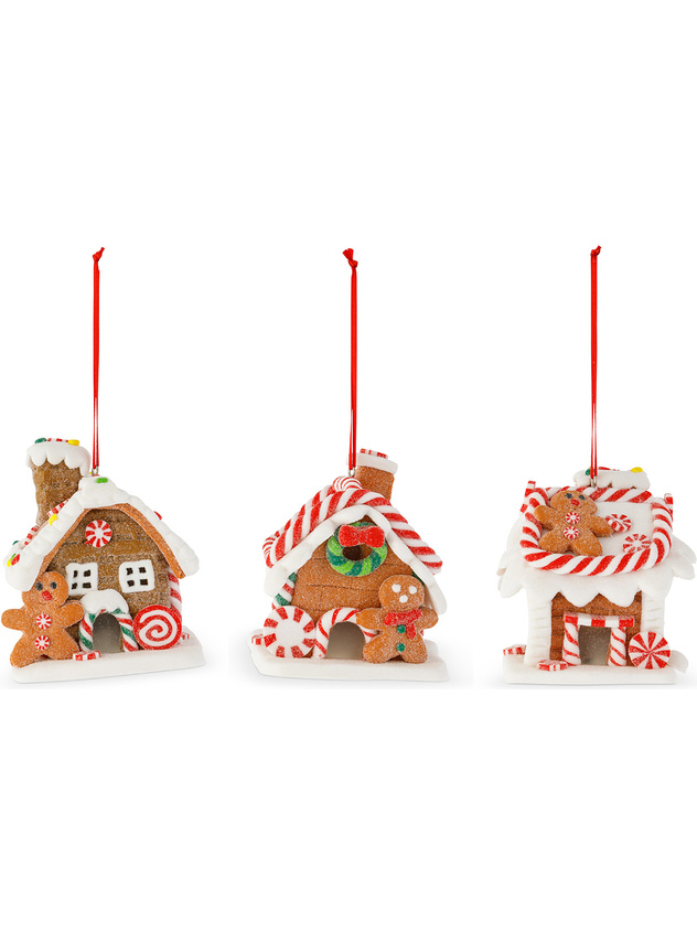 Addobbo albero casetta di marzapane in poliresina con led