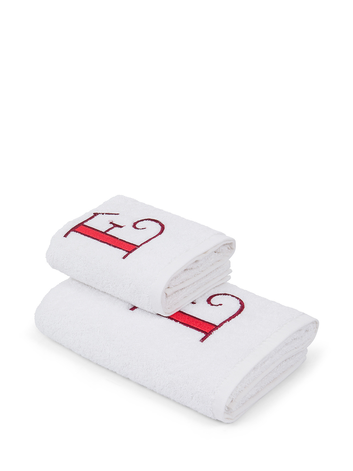 Set asciugamano in spugna ospite e viso con monogramma lettera, Rosso, large image number 0