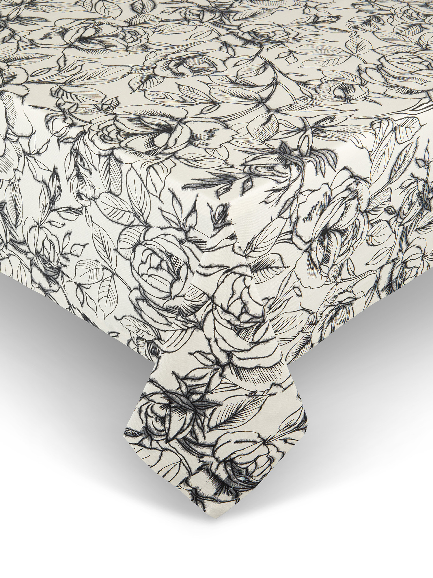 Tovaglia puro cotone stampa fiori, Bianco, large image number 0