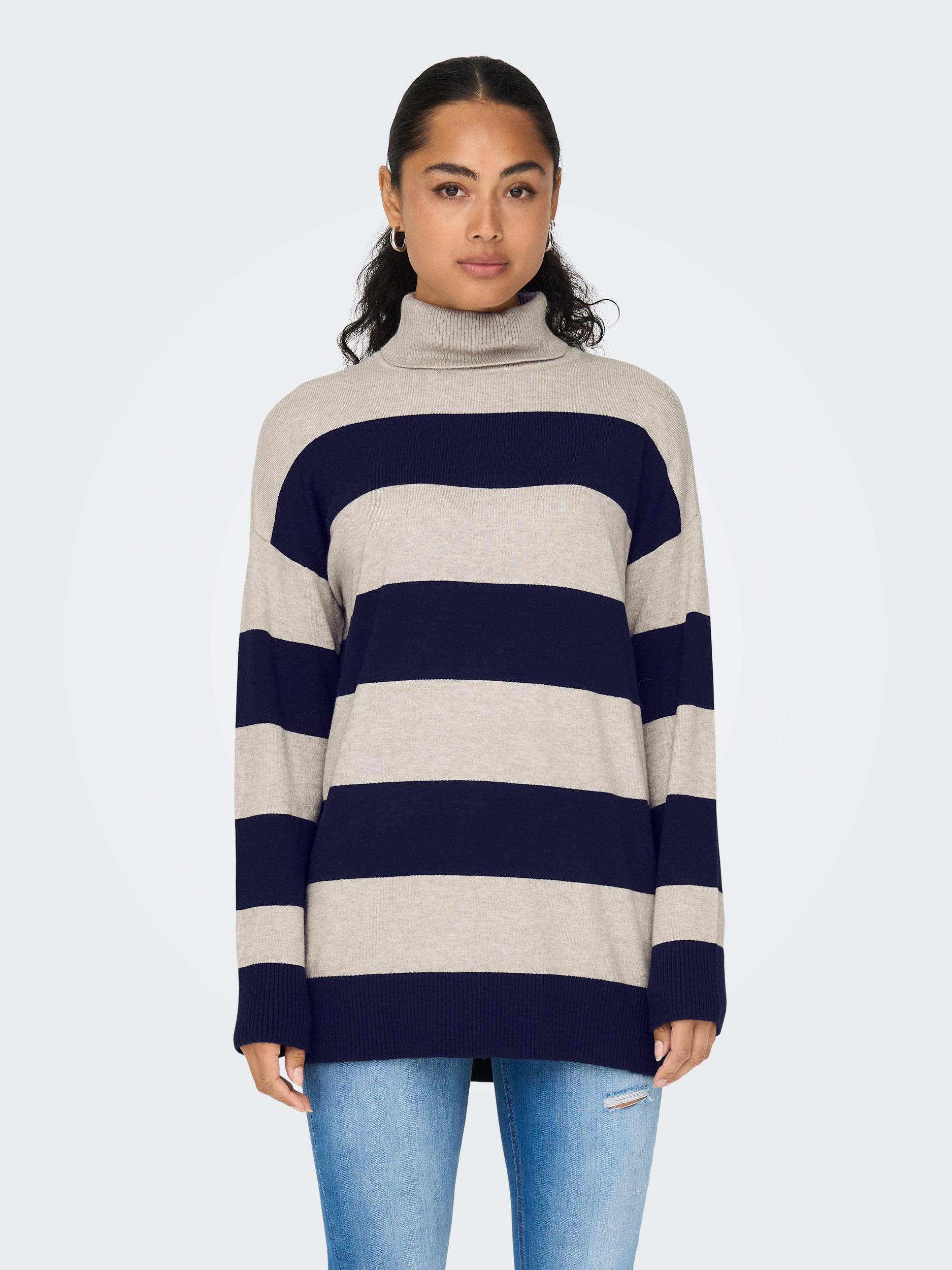 Only - Striped knit turtleneck, Light Beige, large image number 4