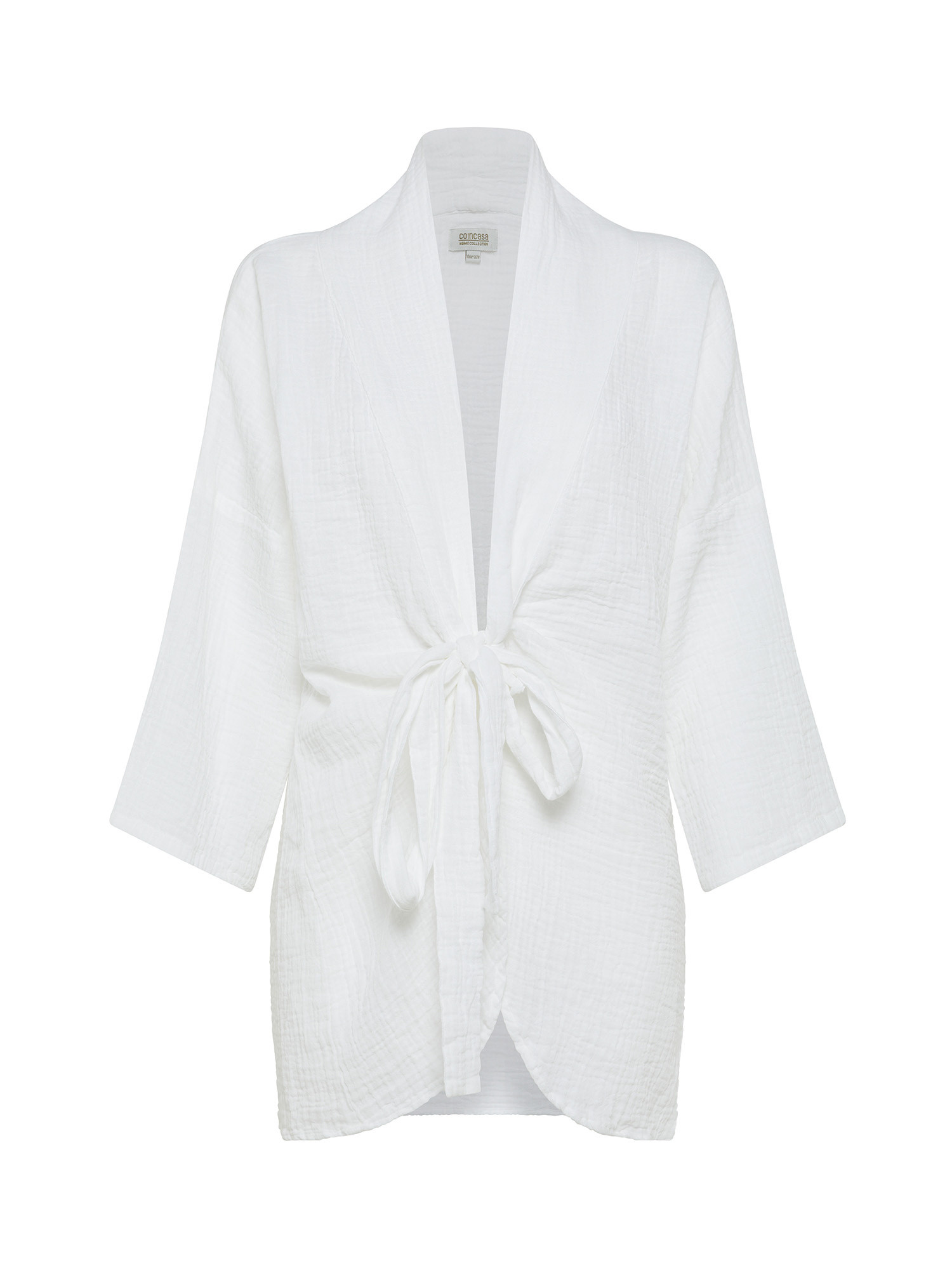 Muslin cover-up with belt and shawl collar, White, large image number 0