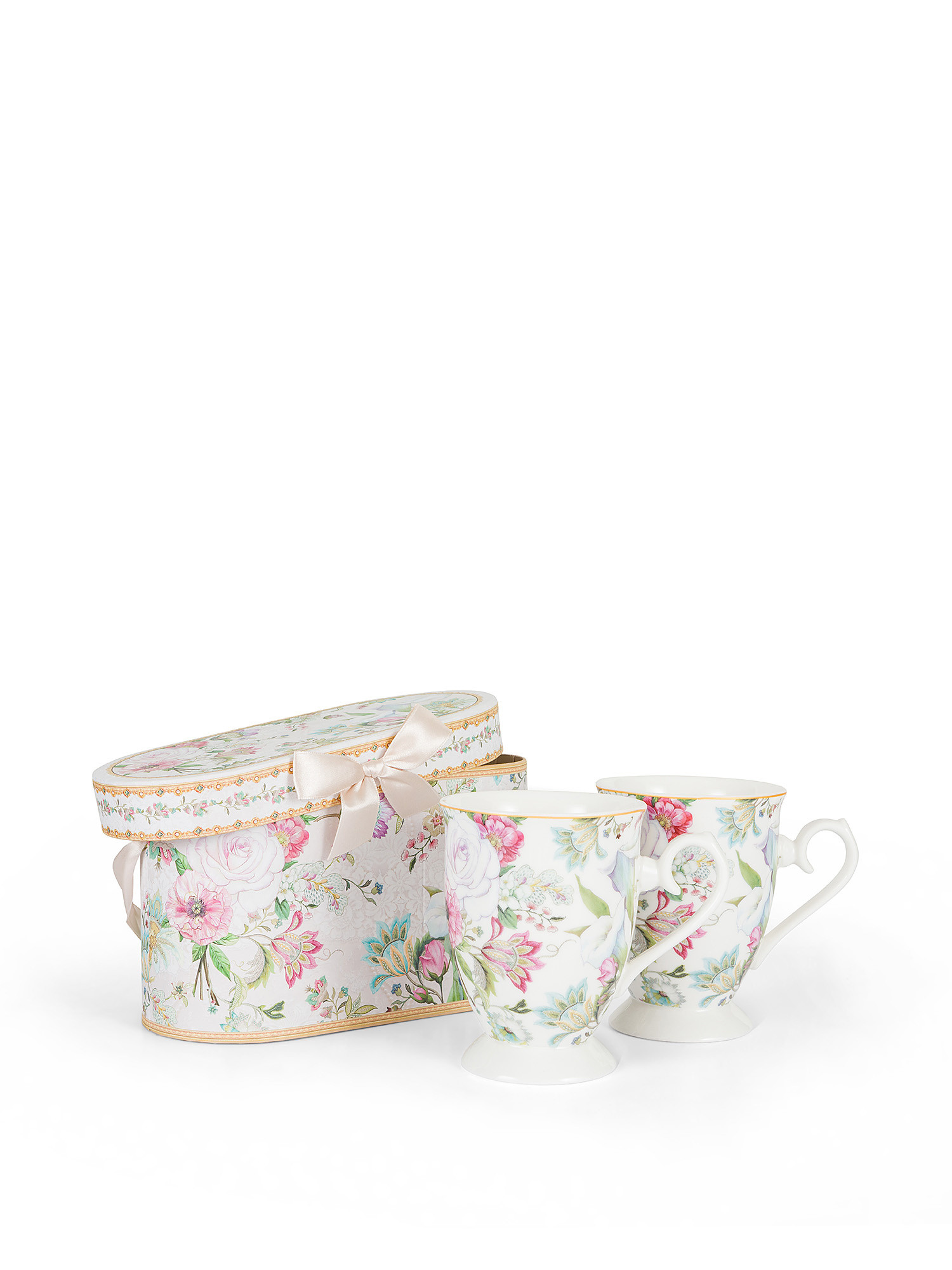 Set of 2 new bone china mugs with flower motif, Multicolor, large image number 0