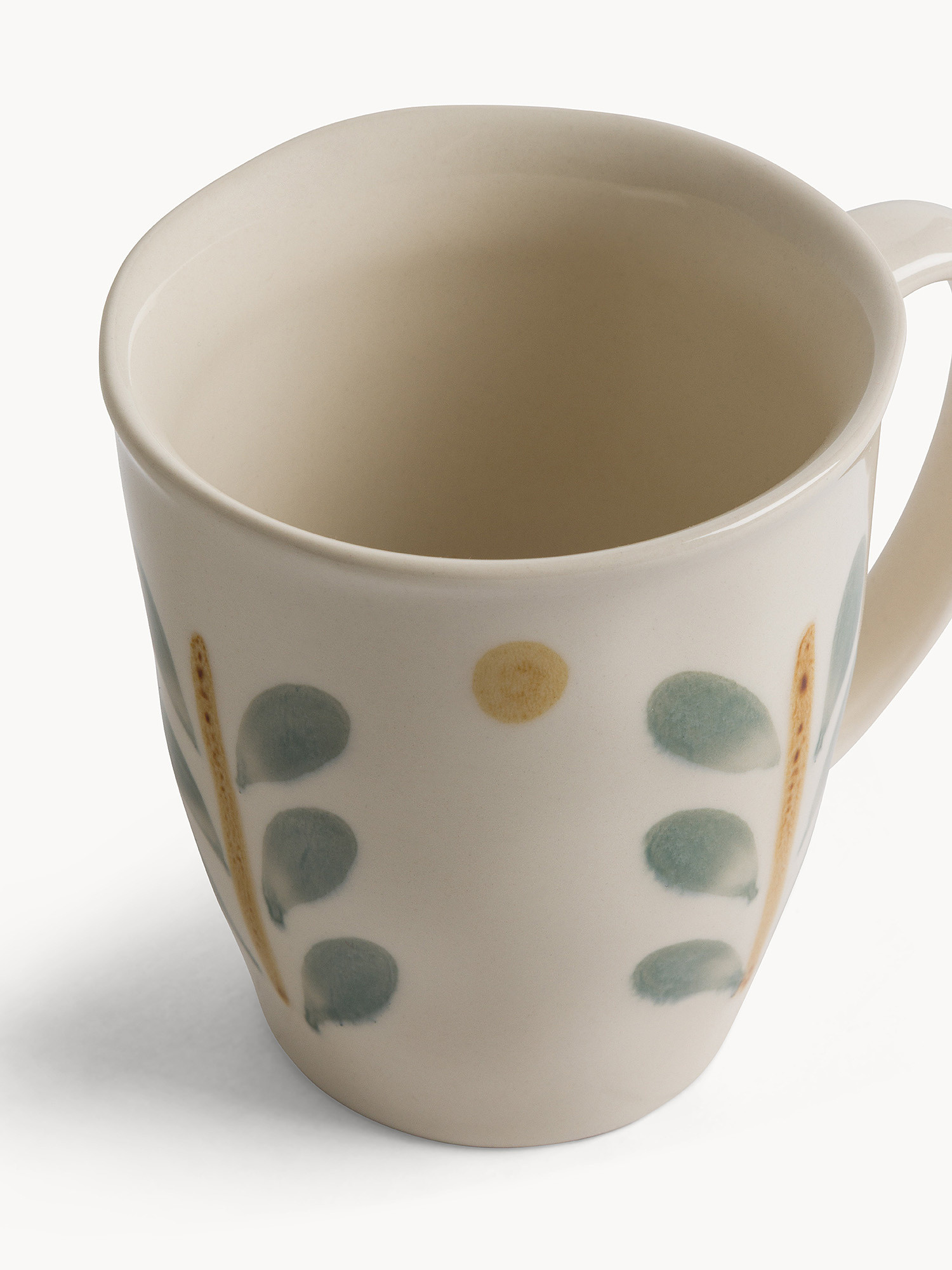 Mug ceramica stoneware dipinto a mano con motivi floreali, Bianco panna, large image number 1