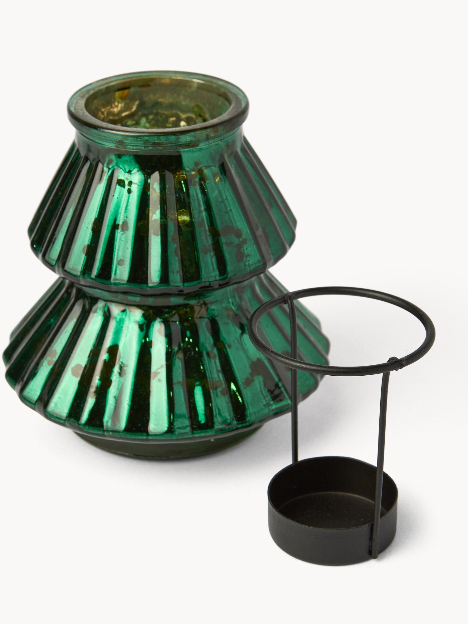 Porta t-light in vetro ad albero di Natale, Verde, large image number 1