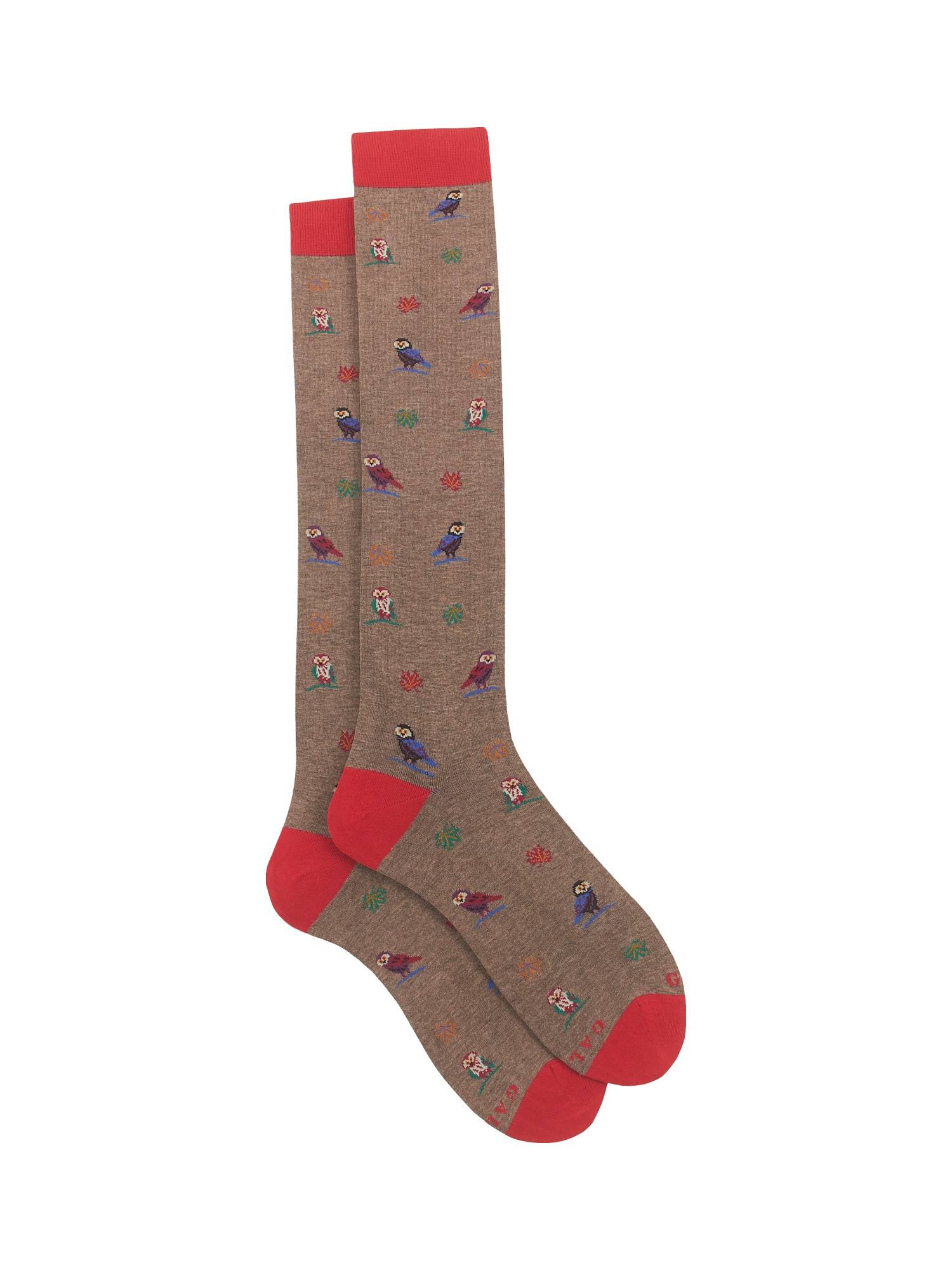 Long socks with owl pattern, Light Brown, large image number 0