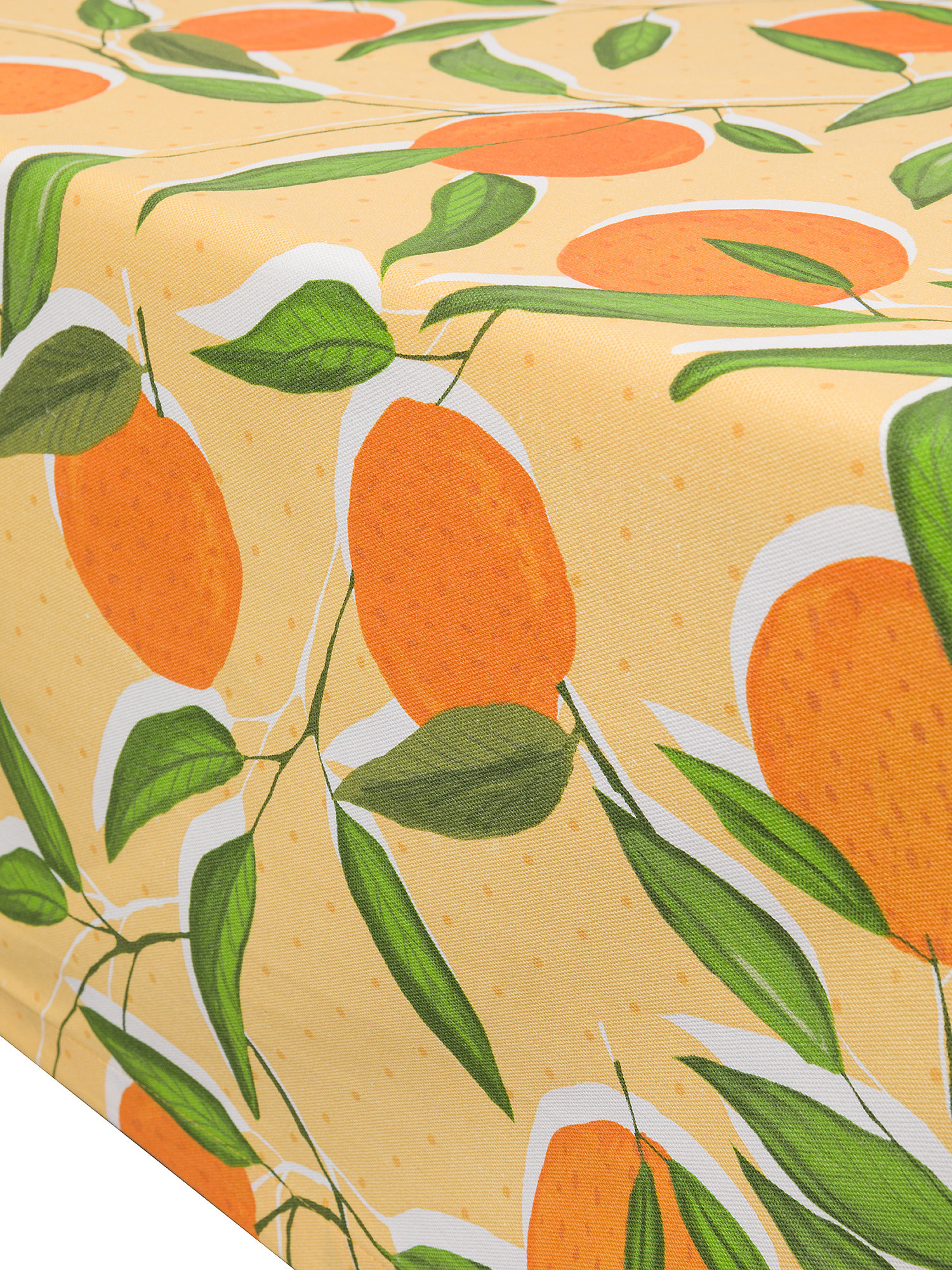 Panama cotton tablecloth with orange print, Yellow, large image number 1