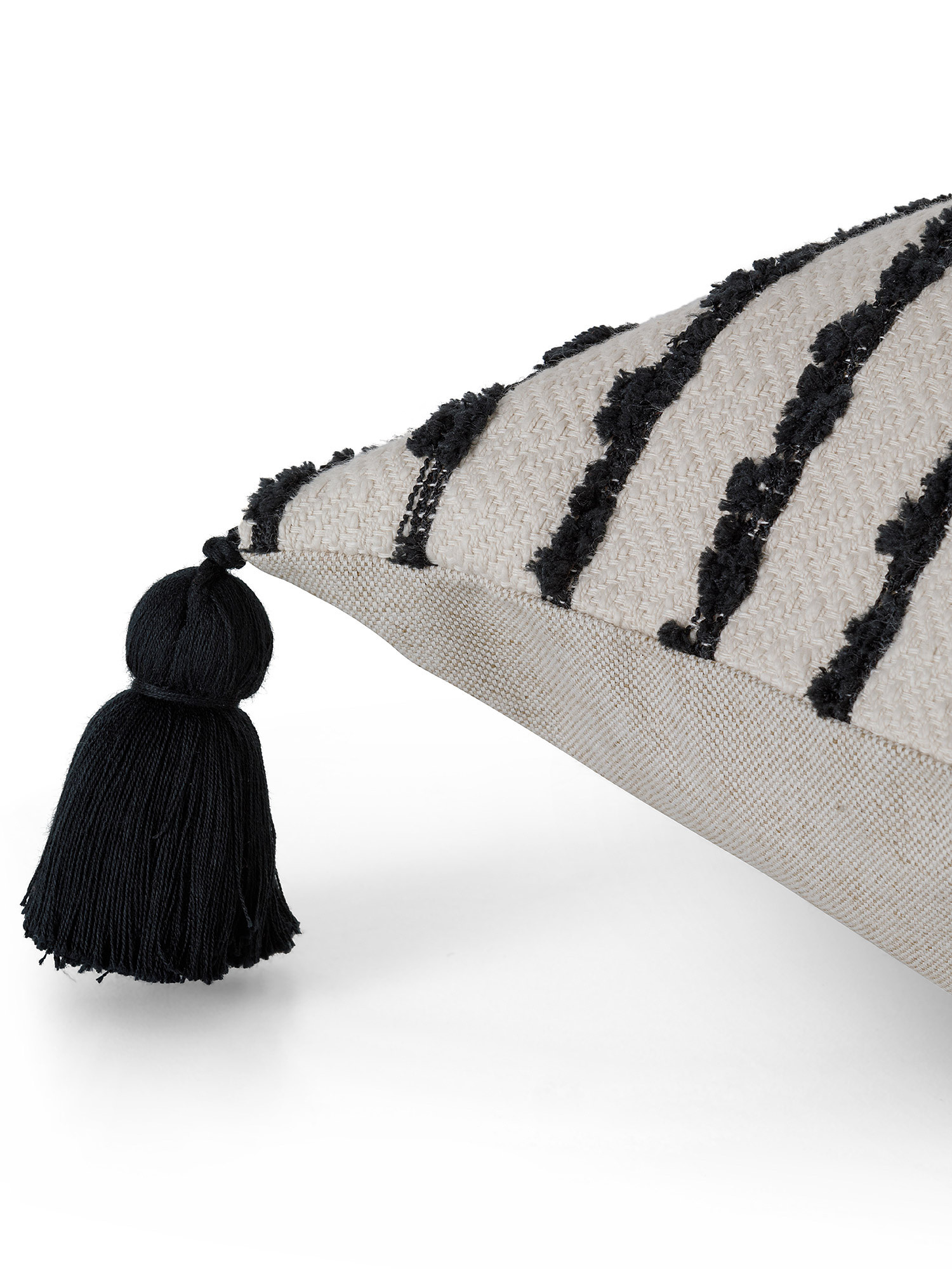 Striped jacquard cushion with tassel 35x55cm, Black, large image number 2