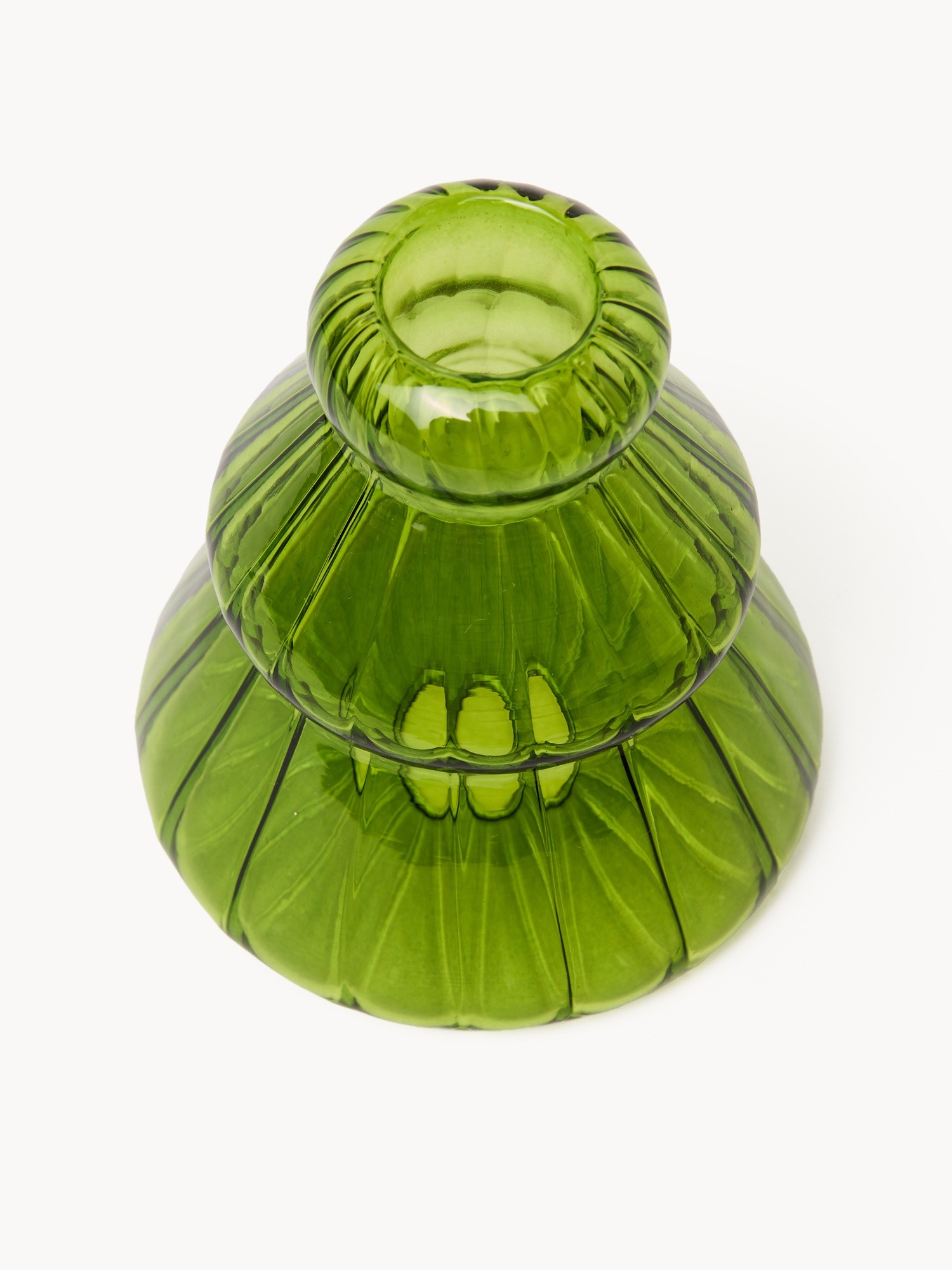 Christmas tree-shaped glass candlestick, Green, large image number 1