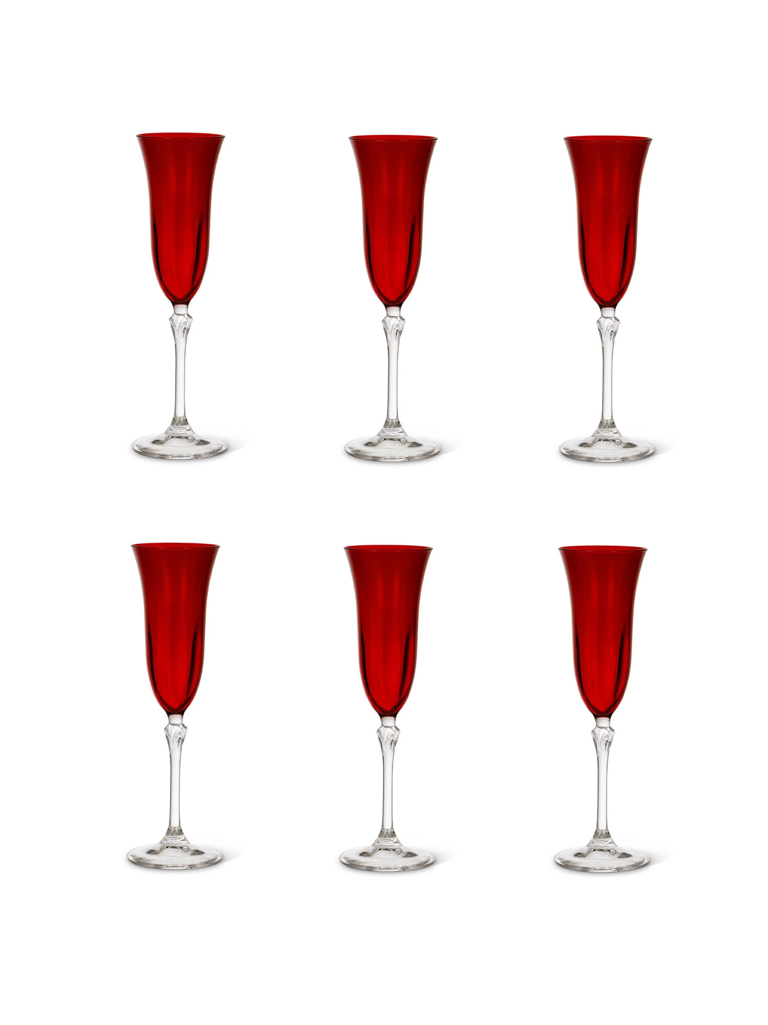 Set of 6 red flute glasses, Red, large image number 0