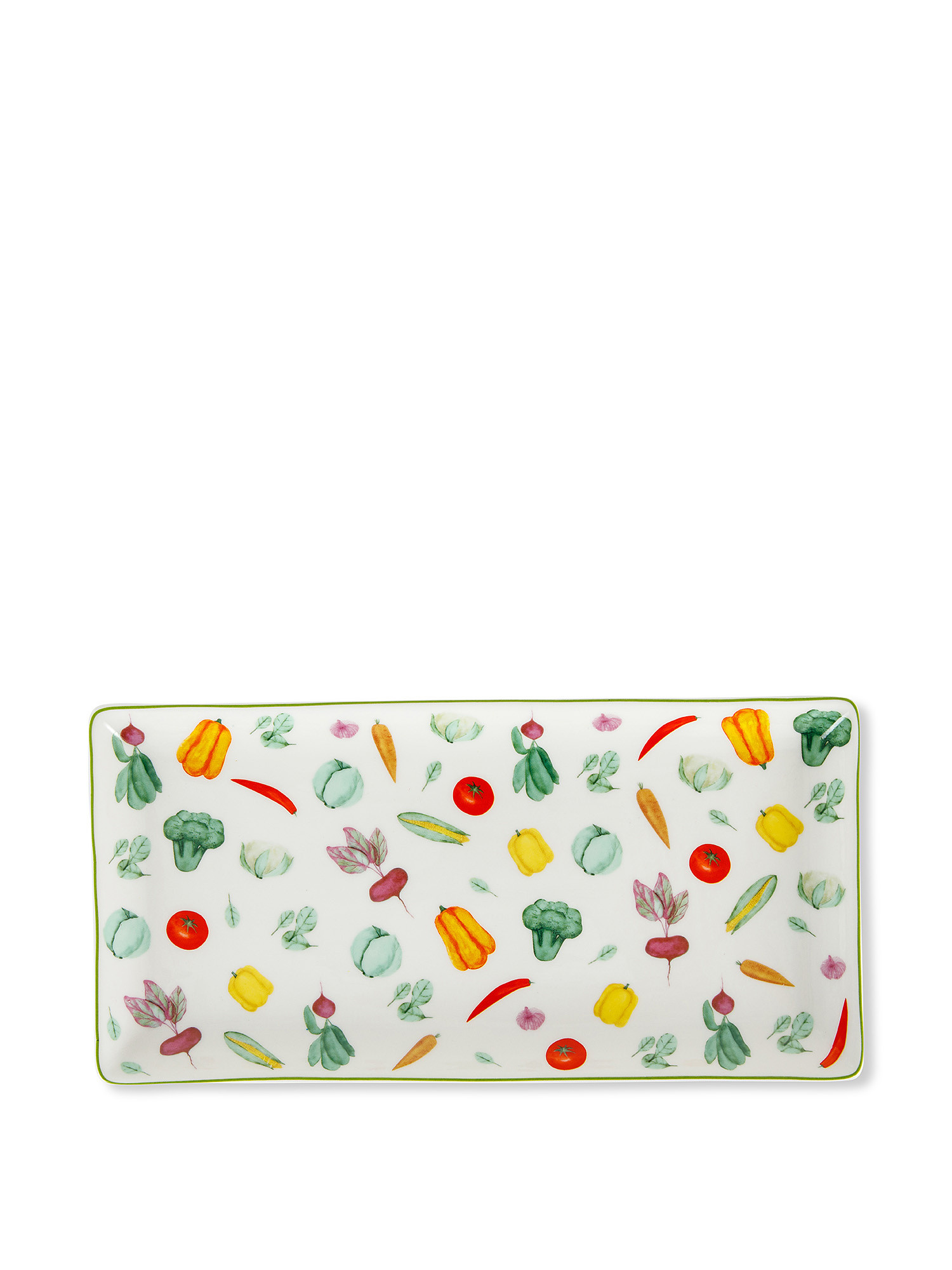 Tray in new bone china with vegetable motif, White, large image number 0
