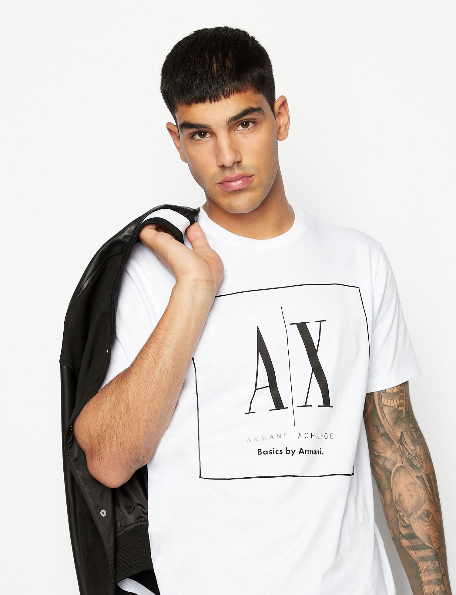 Armani Exchange - T-shirt regular fit in cotone con logo, Bianco, large image number 3