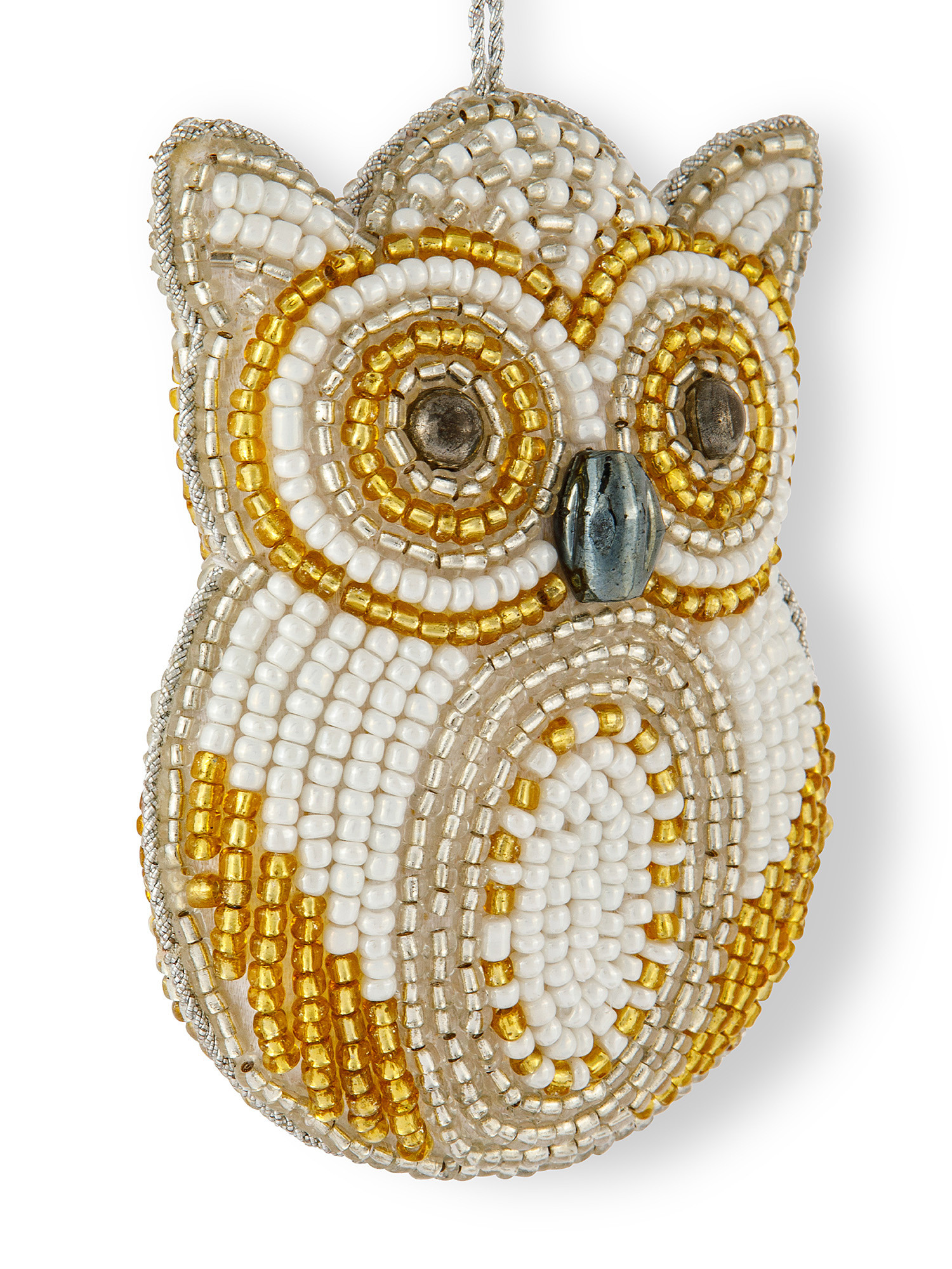 Tree decoration in the shape of an owl with beads, White, large image number 1