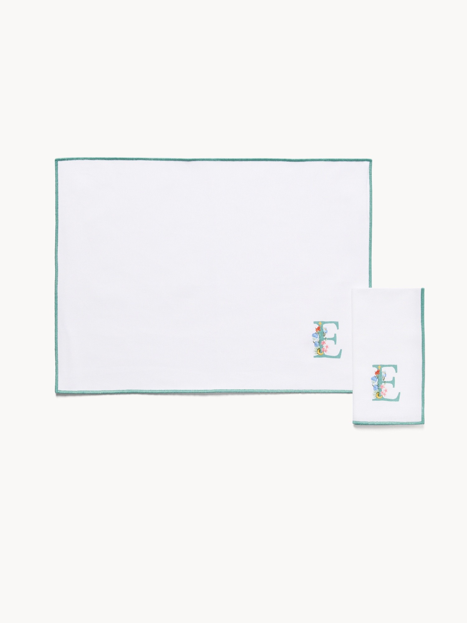 Pure cotton napkin and placemat set with initial E, White 1, large image number 0