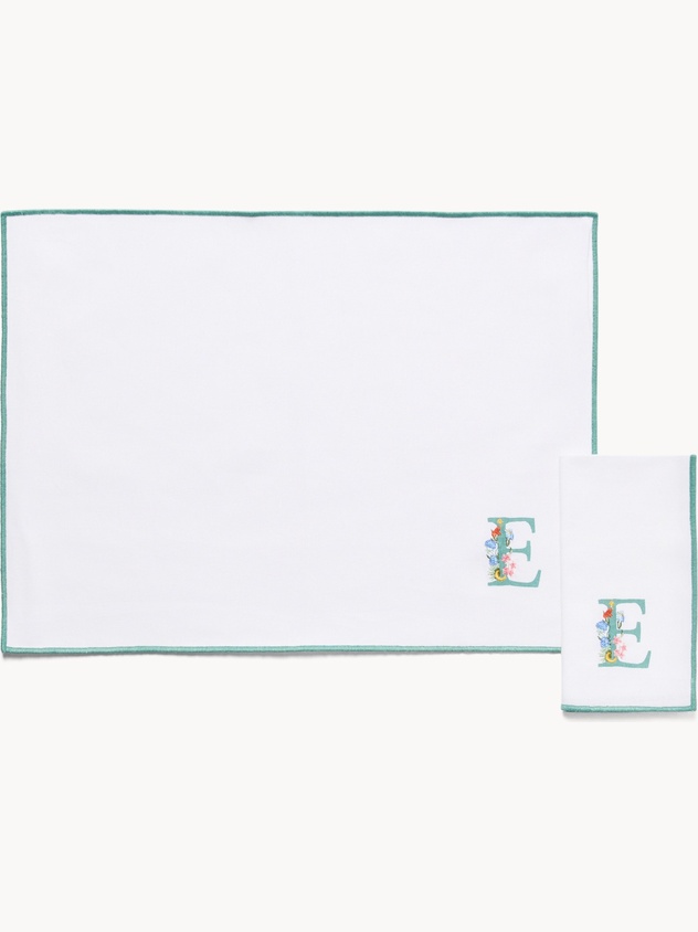 Pure cotton napkin and placemat set with initial E