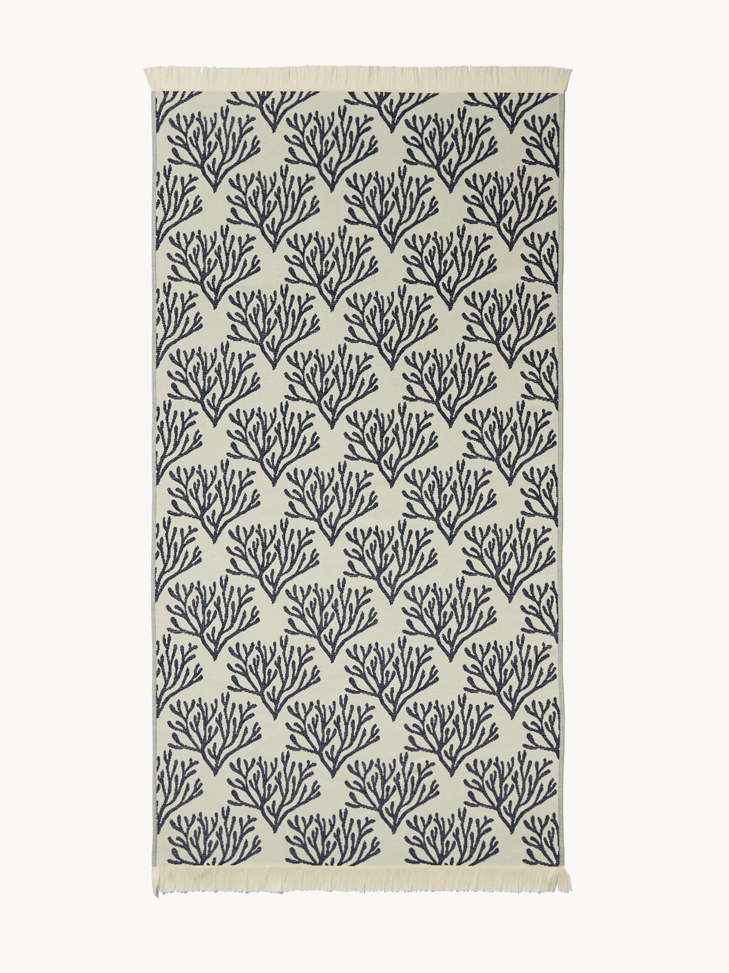 Fringed Cotton Hammam Beach Towel - Introductory Price, White / Blue, large image number 0