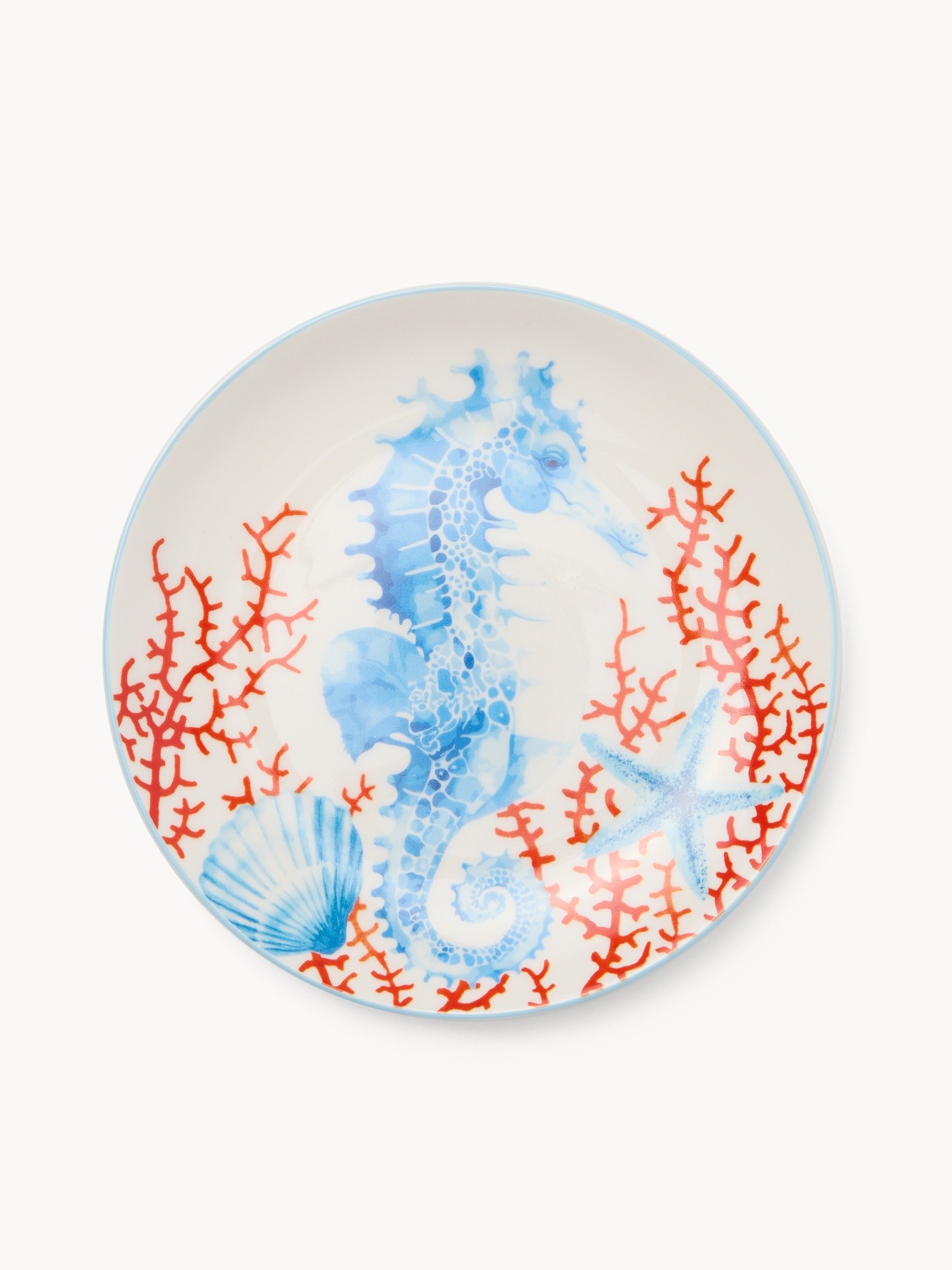 New Bone China Bread Plate with Marine Decor - Introductory Price, Bianco/Azzurro, large image number 0