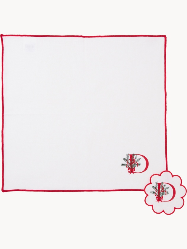 Napkin and coaster set with embroidered letter