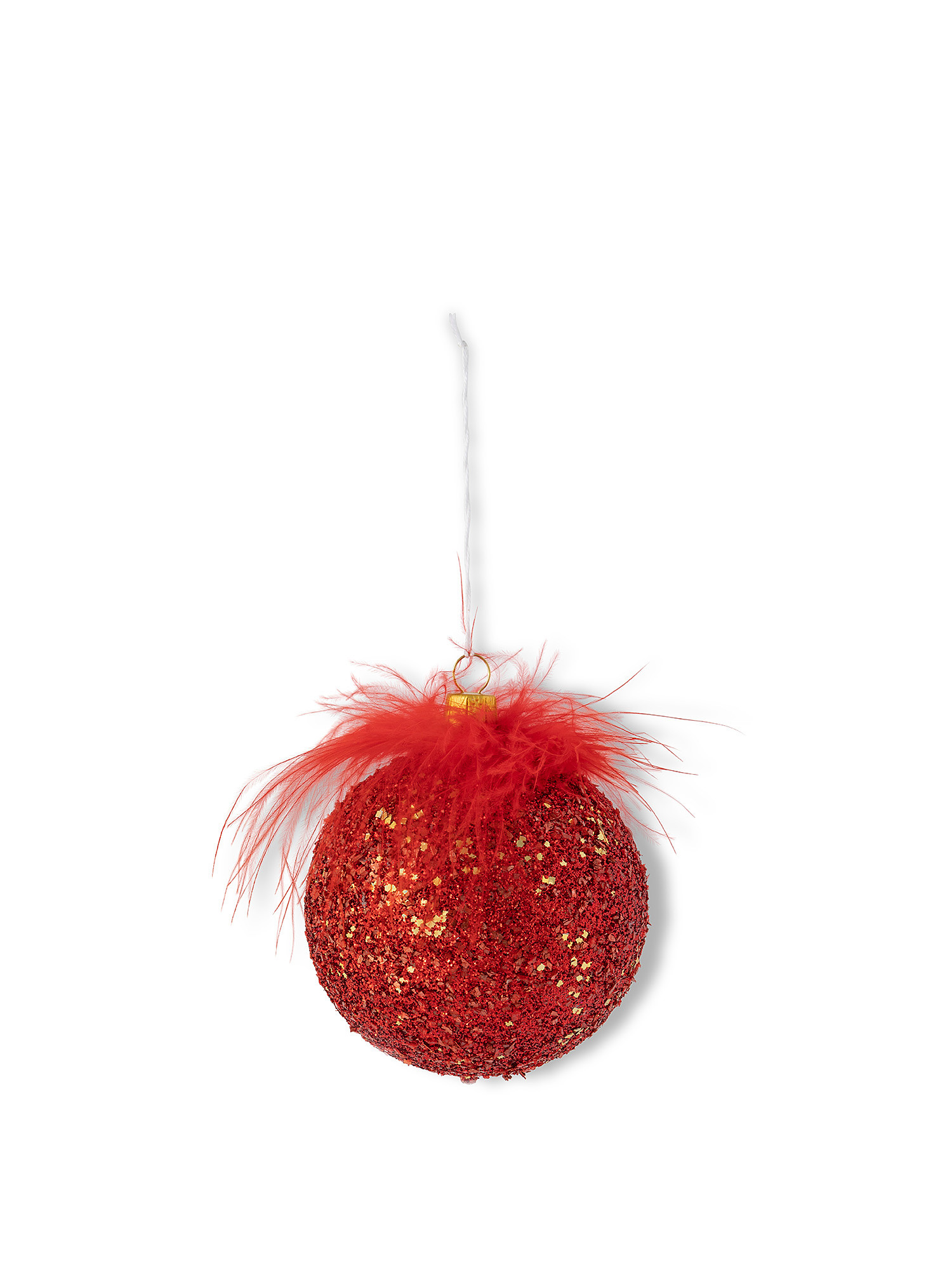 Hand-decorated hand-blown glass sphere with feather, Red, large image number 0